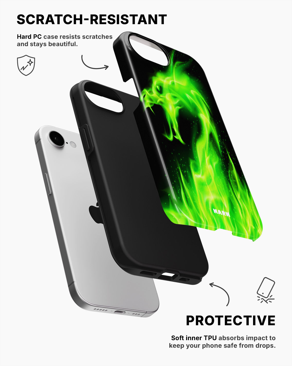 iPhone 16e Tough Case – Green Flames Dragon - View 2