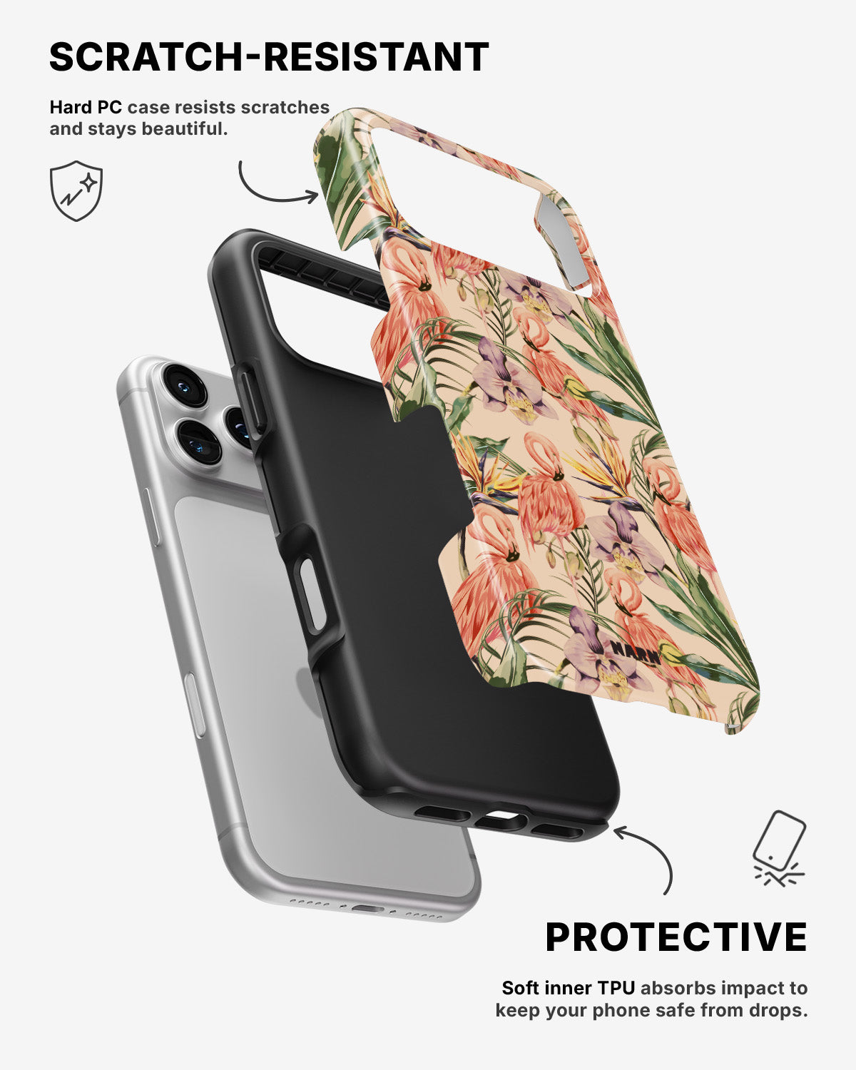 iPhone 17 Pro Tough Case – Flamingos & Flowers - View 2