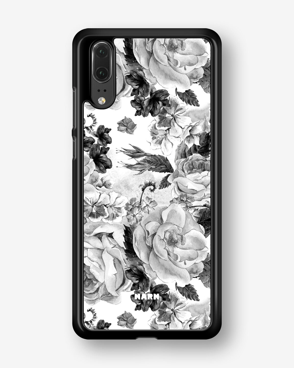 Huawei P20 Hard Case – Black & White Bloom - View 1