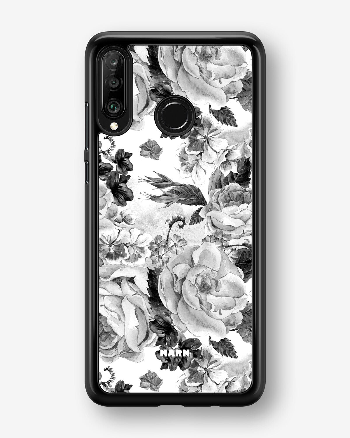 Huawei P30 Lite Hard Case – Black & White Bloom - View 1