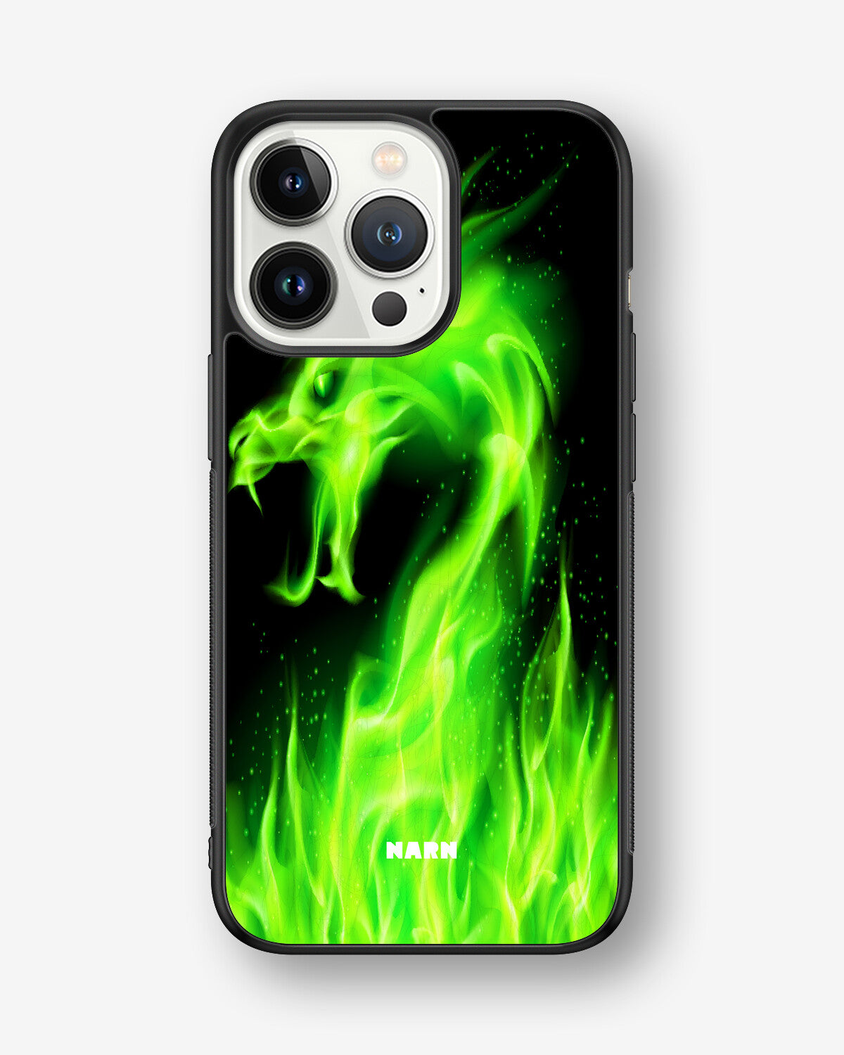 iPhone 13 Pro Hard Case – Green Flames Dragon - View 1