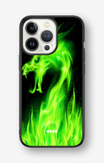 iPhone 13 Pro Hard Case – Green Flames Dragon - View 1