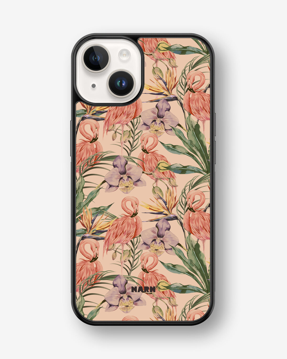 iPhone 14 Plus Hard Case – Flamingos & Flowers - View 1