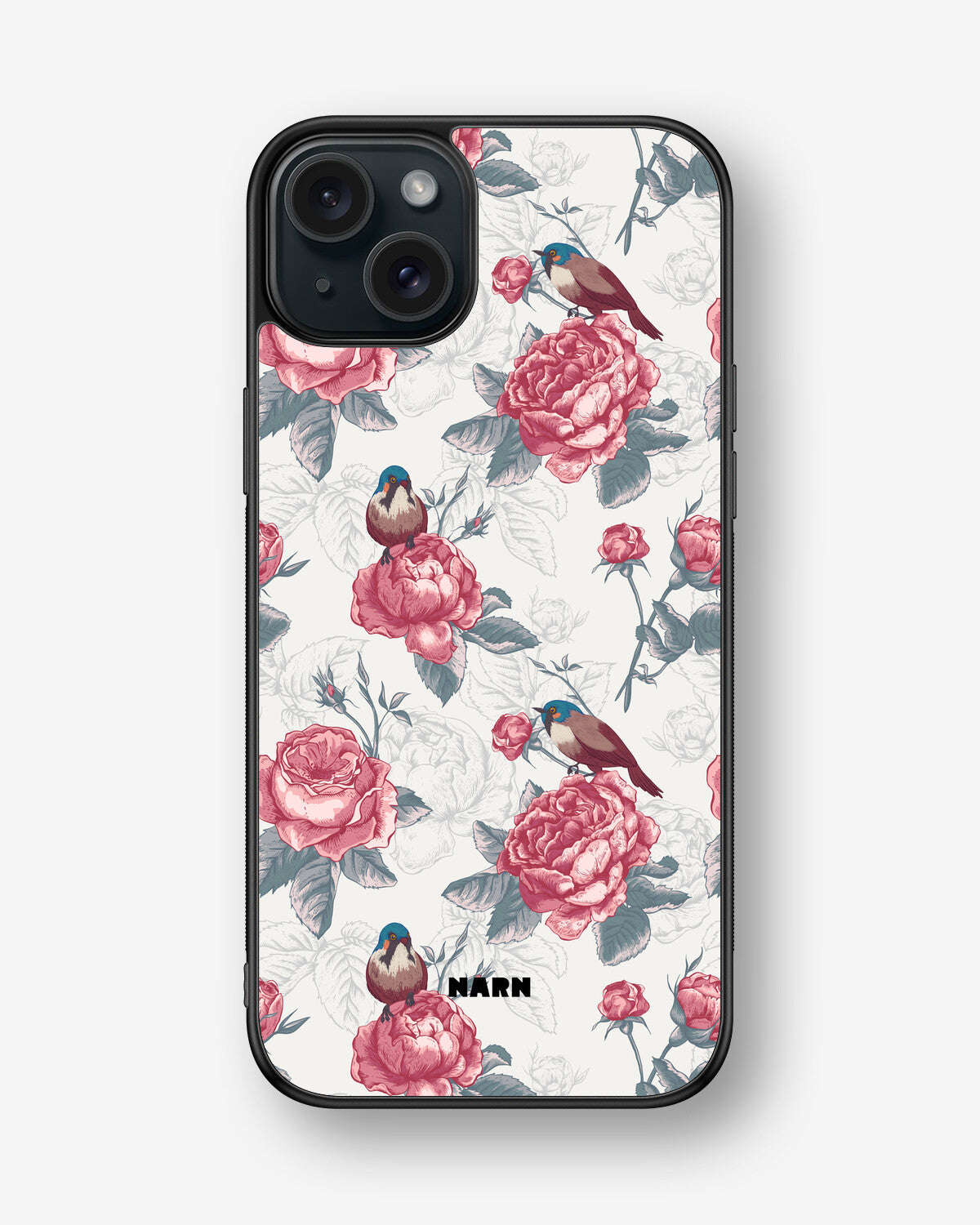 iPhone 15 Plus Hard Case – Birds Among Roses - View 1