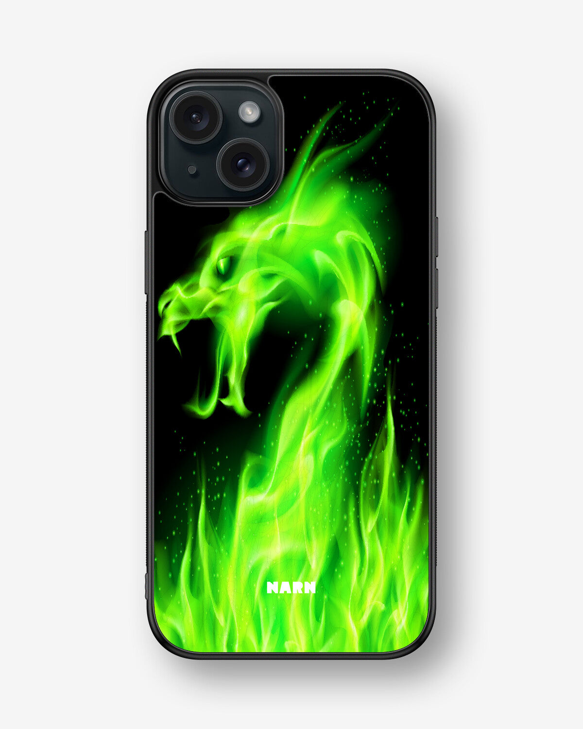 iPhone 15 Plus Hard Case – Green Flames Dragon - View 1