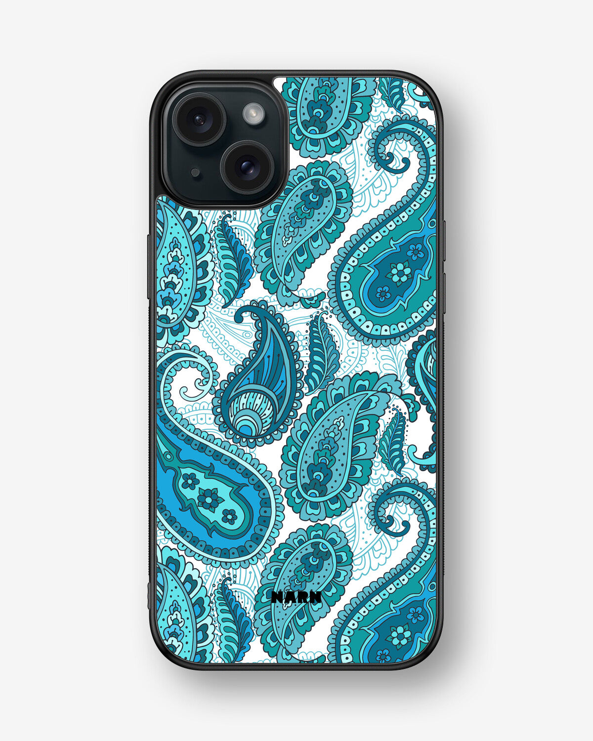 iPhone 15 Plus Hard Case – Turquoise Paisley - View 1