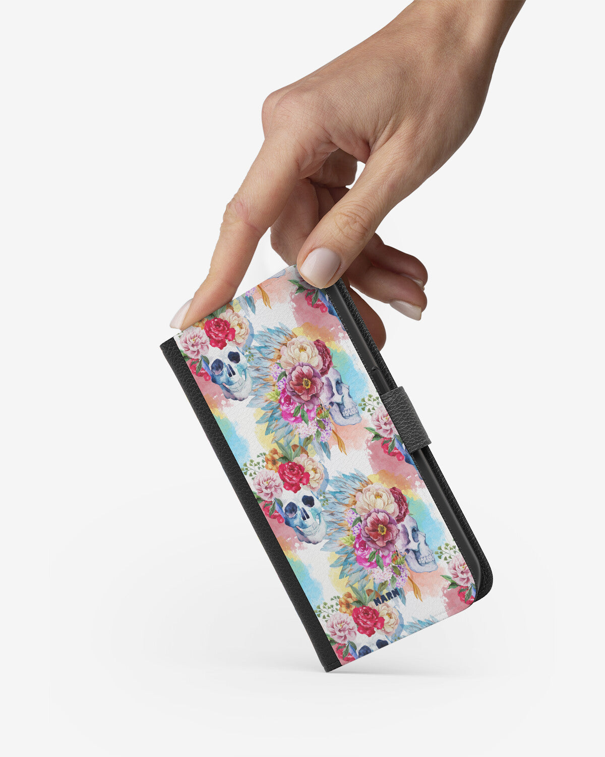 Samsung Galaxy A03s Wallet Case - Flowered Skulls - View 2