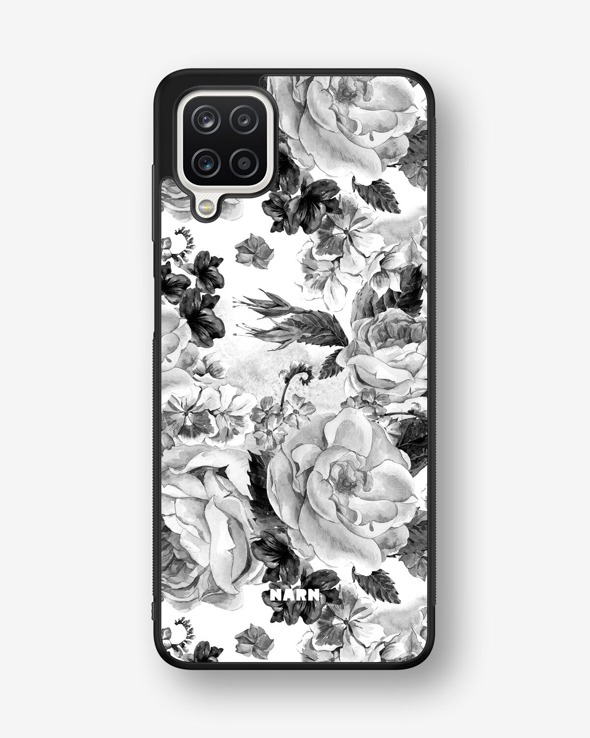 Samsung Galaxy A12 Hard Case – Black & White Bloom - View 1