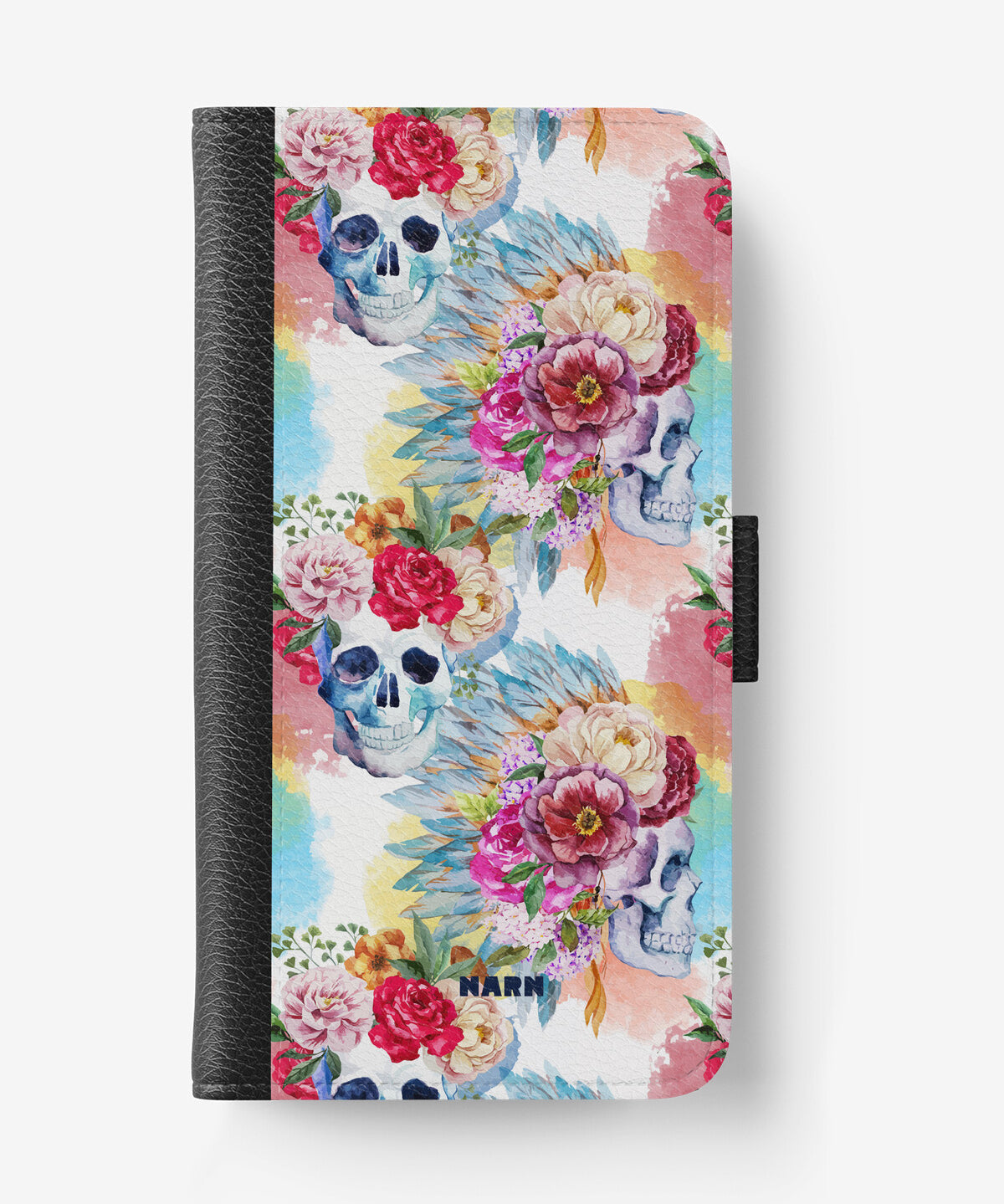 Samsung Galaxy A14 Wallet Case - Flowered Skulls - View 1