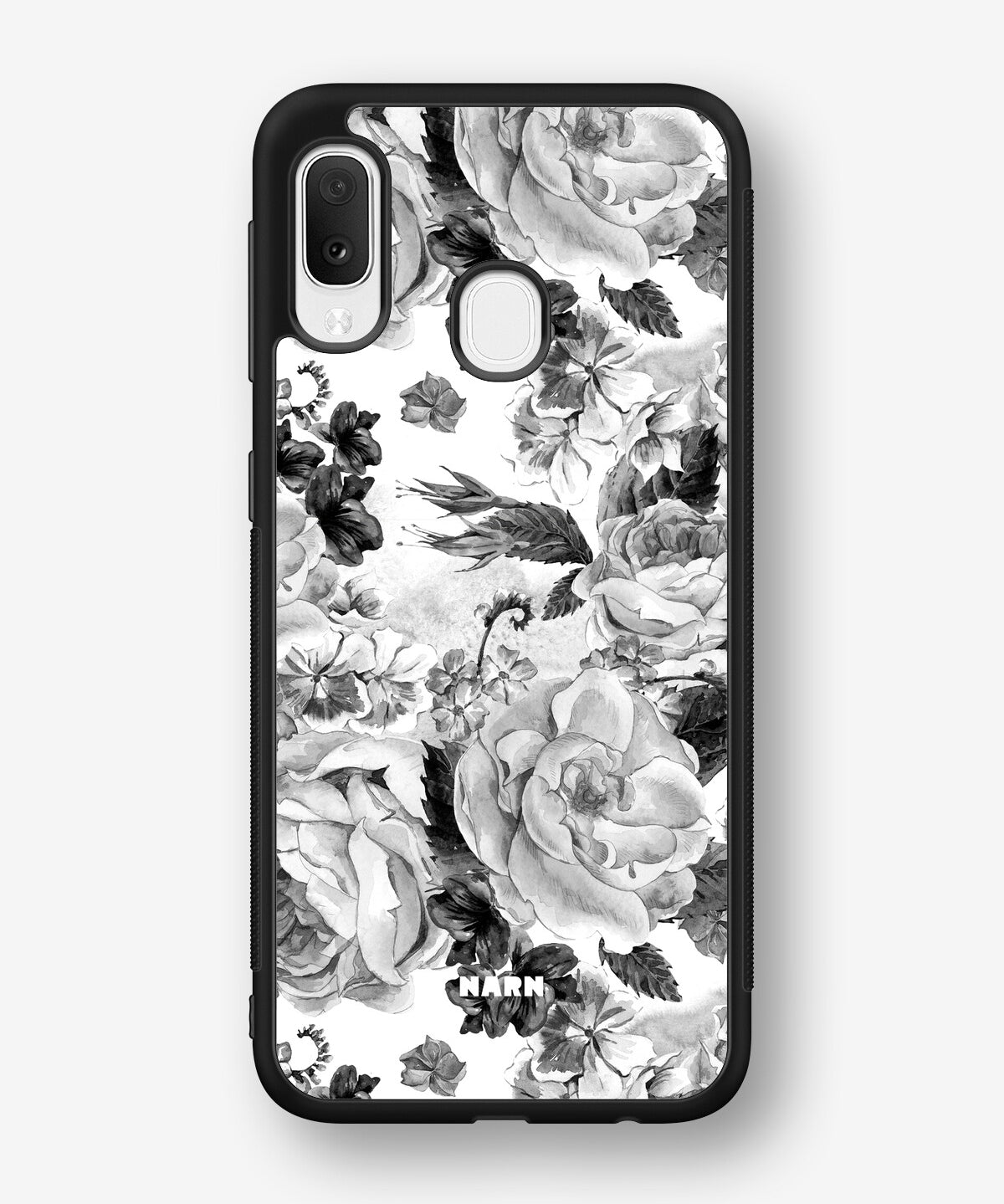 Samsung Galaxy A20e Hard Case – Black & White Bloom - View 1