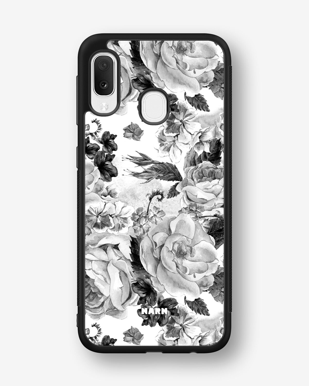 Samsung Galaxy A20e Hard Case – Black & White Bloom - View 1