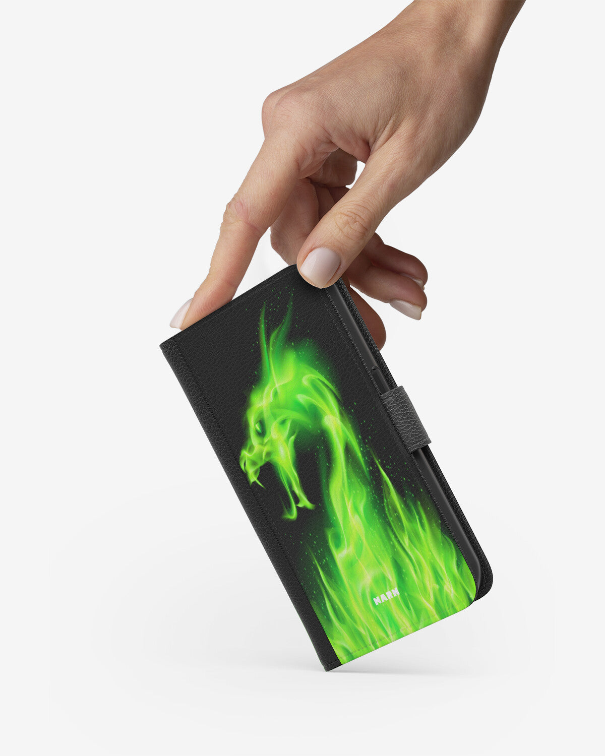Samsung Galaxy Note 10 Wallet Case - Green Flames Dragon - View 2