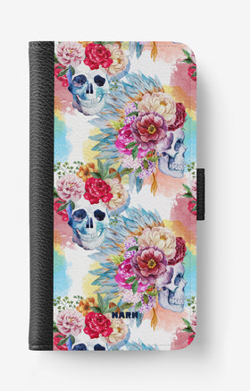 Samsung Galaxy S9 Plus Wallet Case - Flowered Skulls - View 1