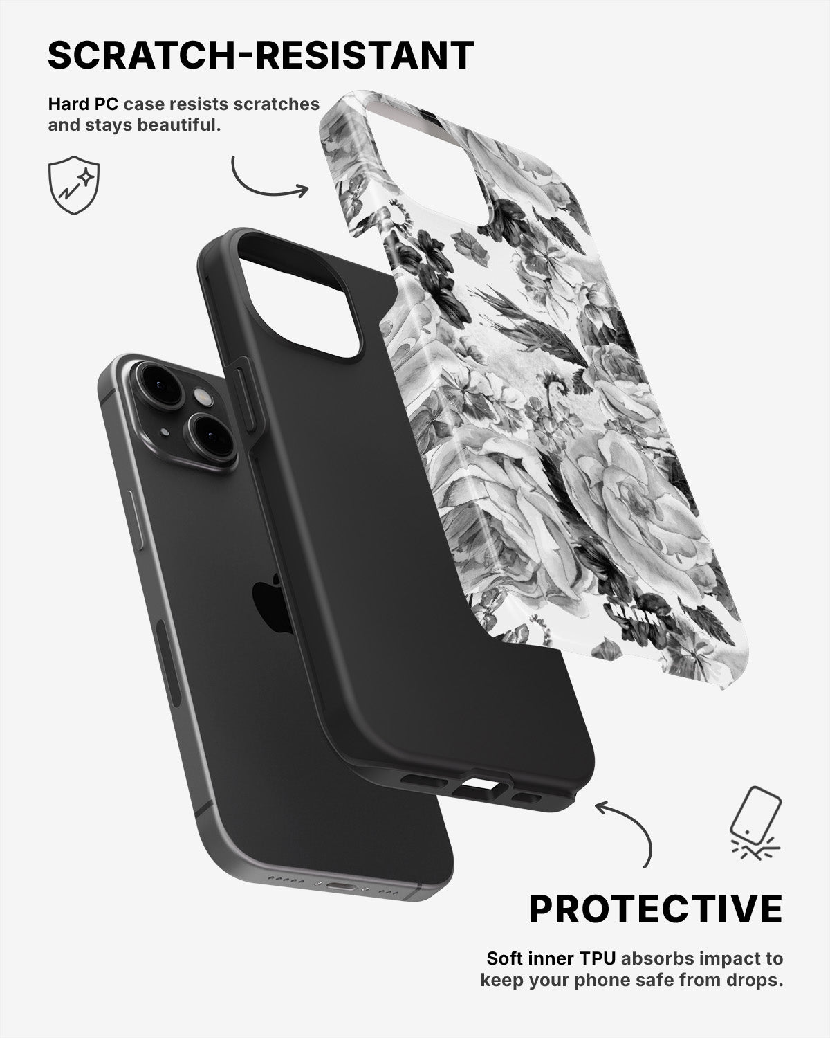 iPhone 11 Tough Case – Black & White Bloom - View 2