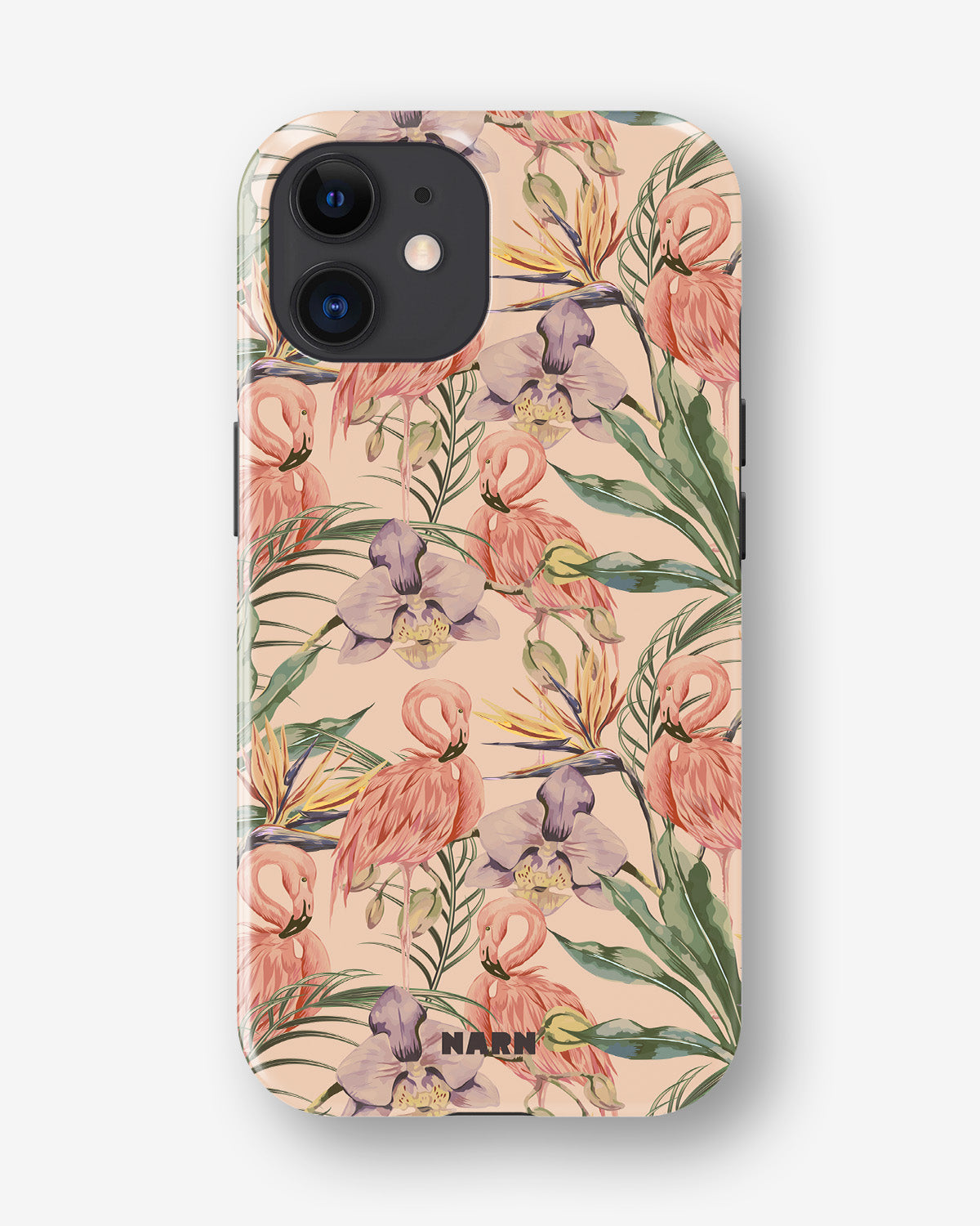 iPhone 12 / iPhone 12 Pro Tough Case – Flamingos & Flowers - View 1