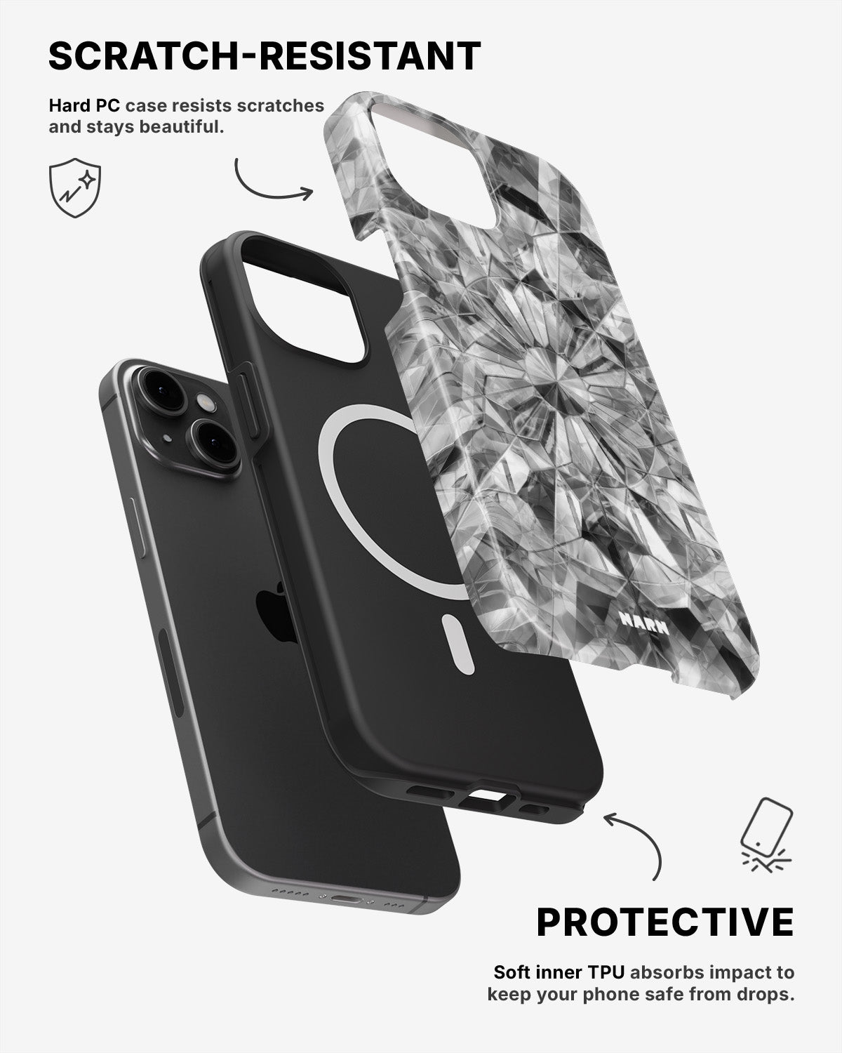 iPhone 12 / iPhone 12 Pro Tough Case – Grey Crystals - View 2