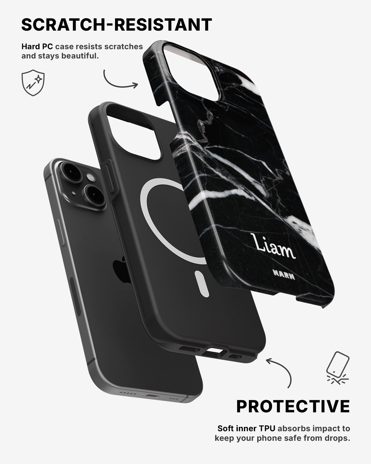 iPhone 12 / iPhone 12 Pro Tough Case – Custom - Black Marble - View 2