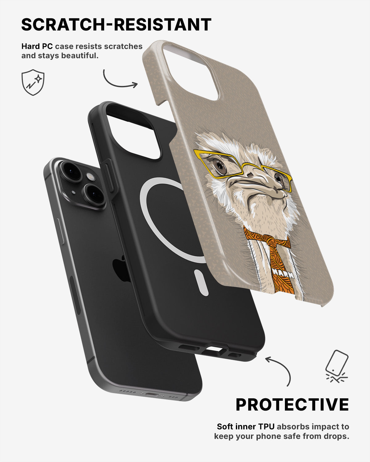 iPhone 12 / iPhone 12 Pro Tough Case – Hipster Ostrich - View 2