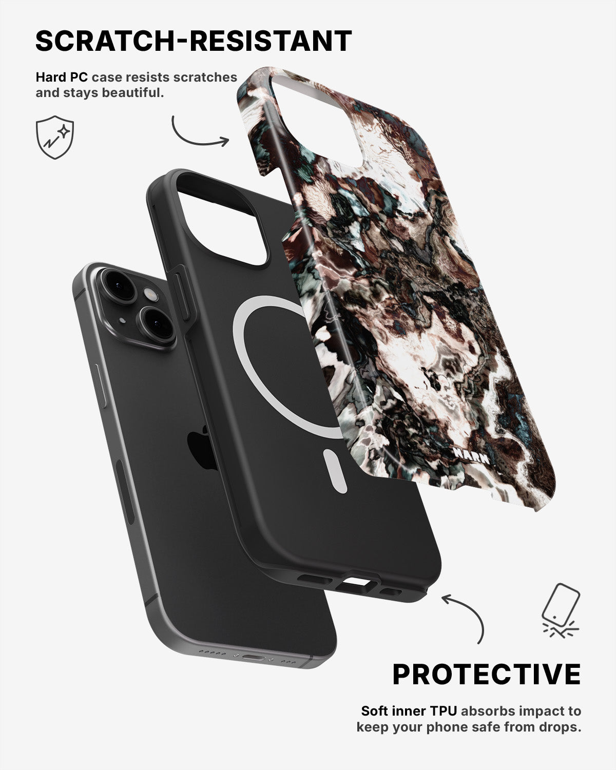 iPhone 12 / iPhone 12 Pro Tough Case – Marble Brown - View 2