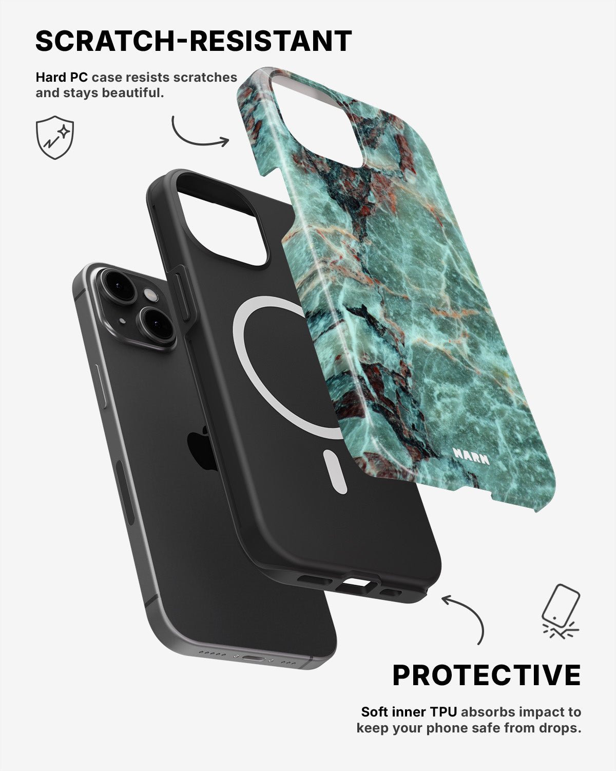 iPhone 12 / iPhone 12 Pro Tough Case – Green Marble - View 2