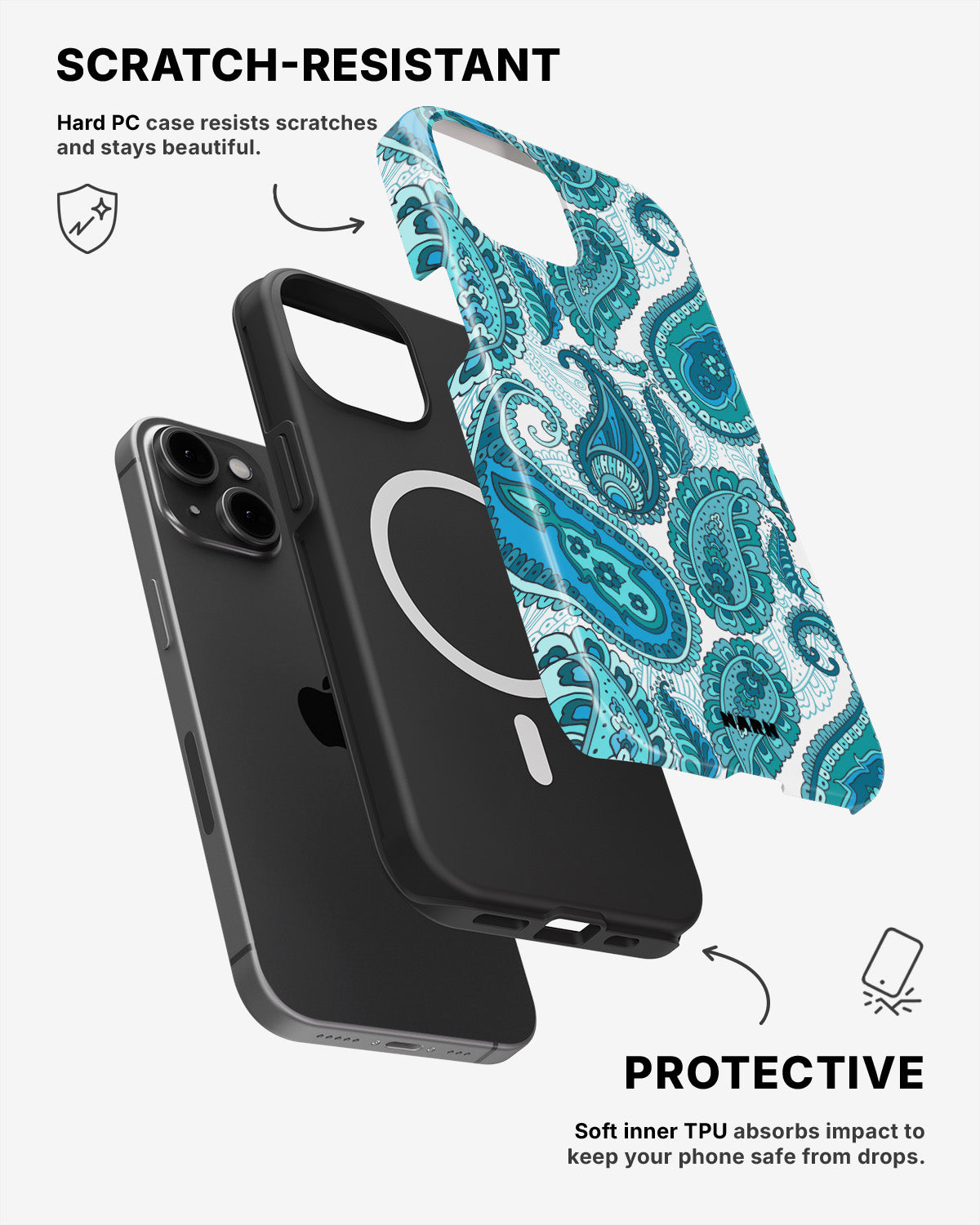 iPhone 12 / iPhone 12 Pro Tough Case – Turquoise Paisley - View 2