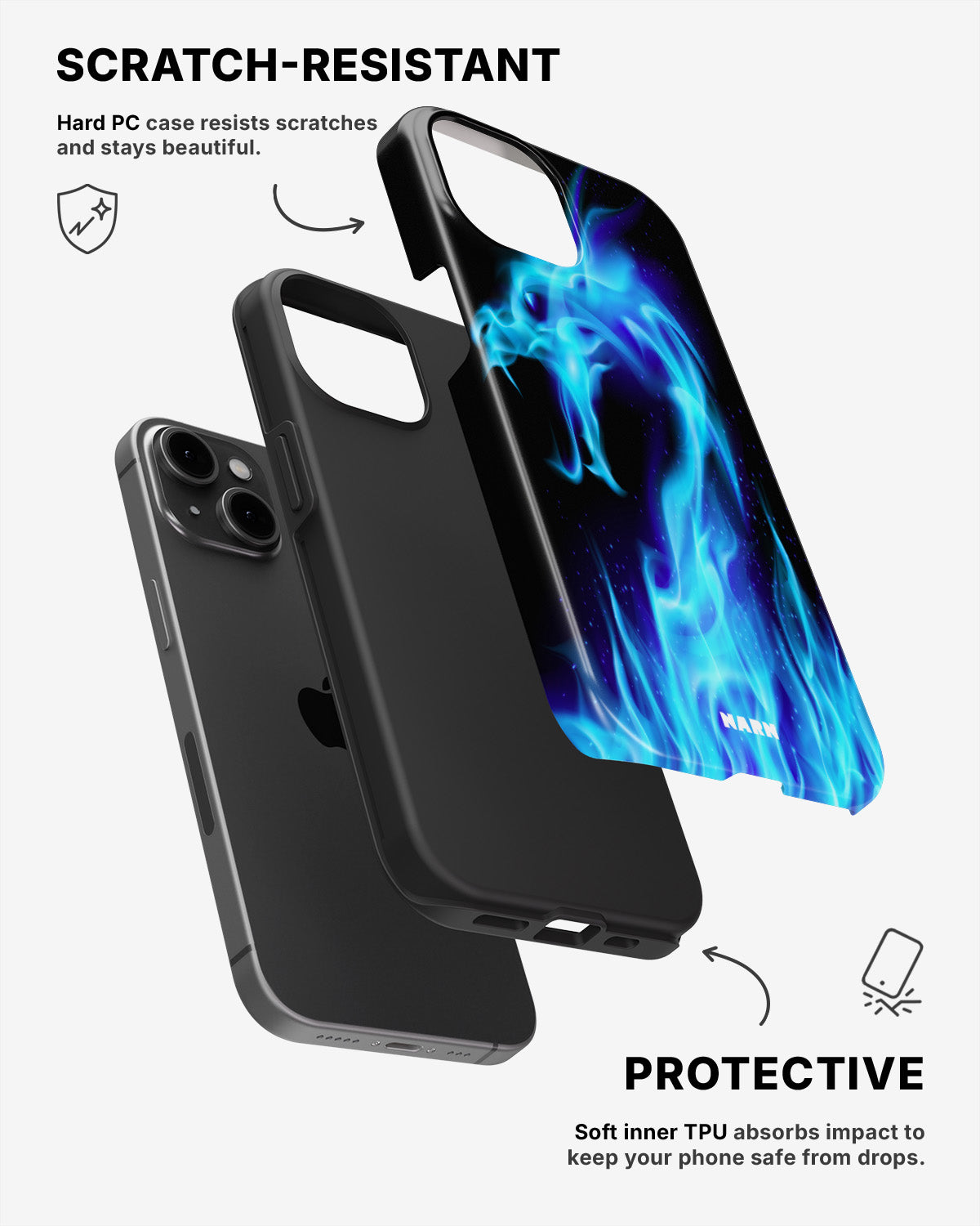 iPhone 12 / iPhone 12 Pro Tough Case – Blue Flames Dragon - View 2