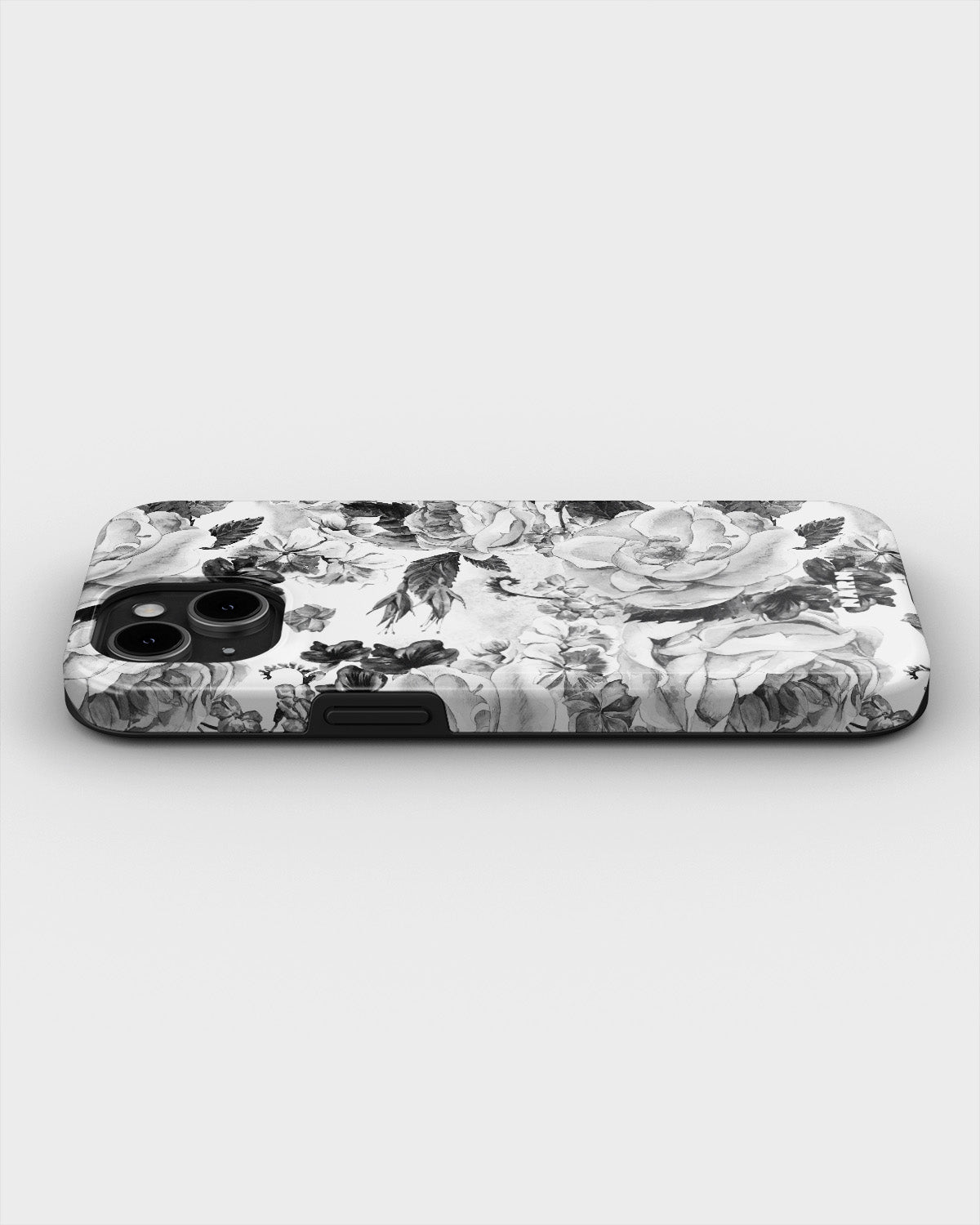 iPhone 12 / iPhone 12 Pro Tough Case – Black & White Bloom - View 3