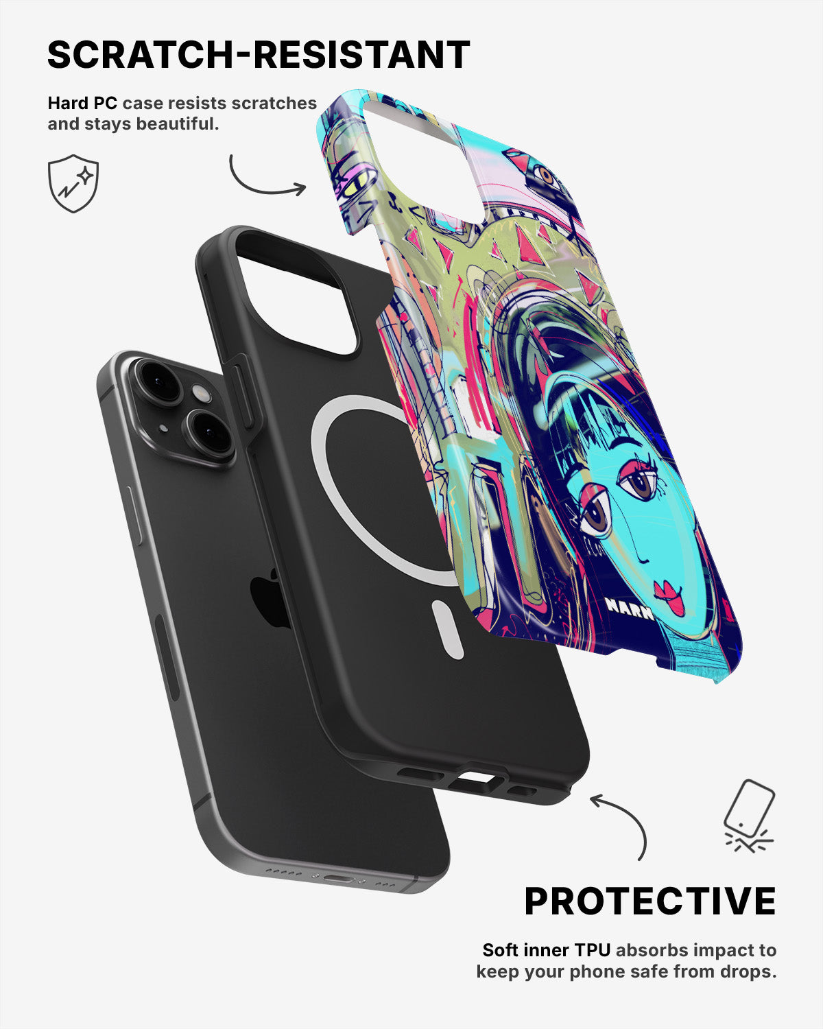 iPhone 13 Mini Tough Case – Abstract Cat - View 2