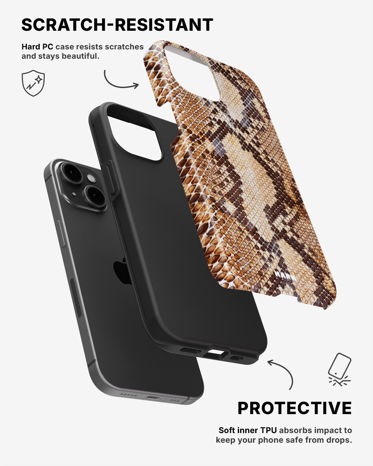 iPhone 15 Tough Case – Brown Snakeskin - View 2