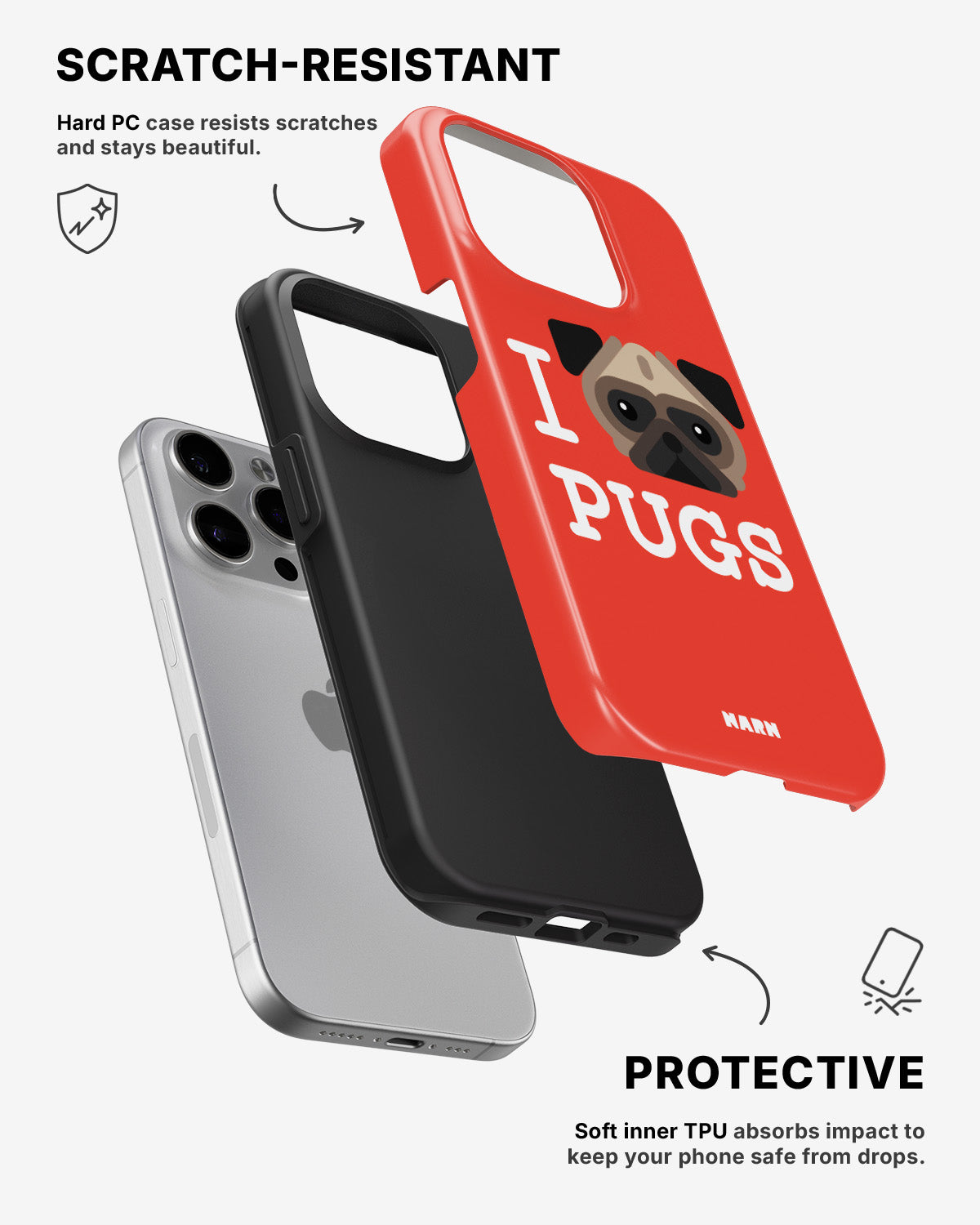 iPhone 15 Pro Tough Case – I Love Pugs - View 2