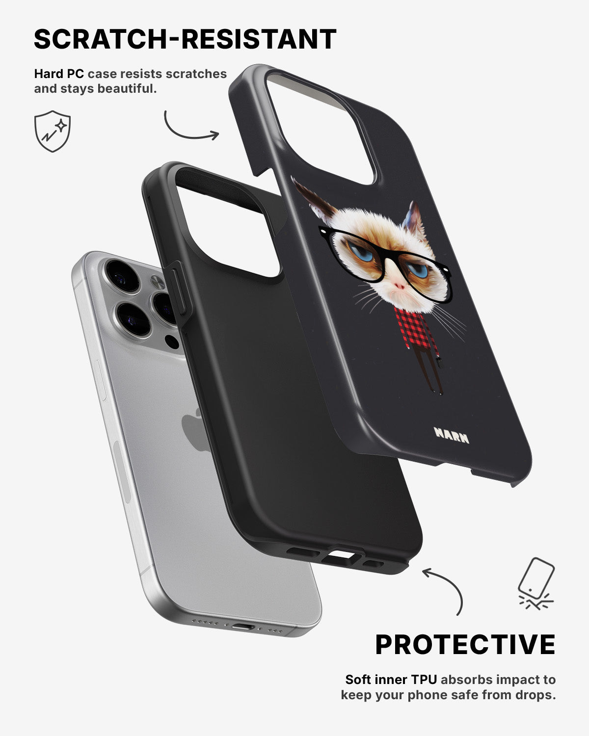 iPhone 15 Pro Tough Case – Hipster Cat - View 2