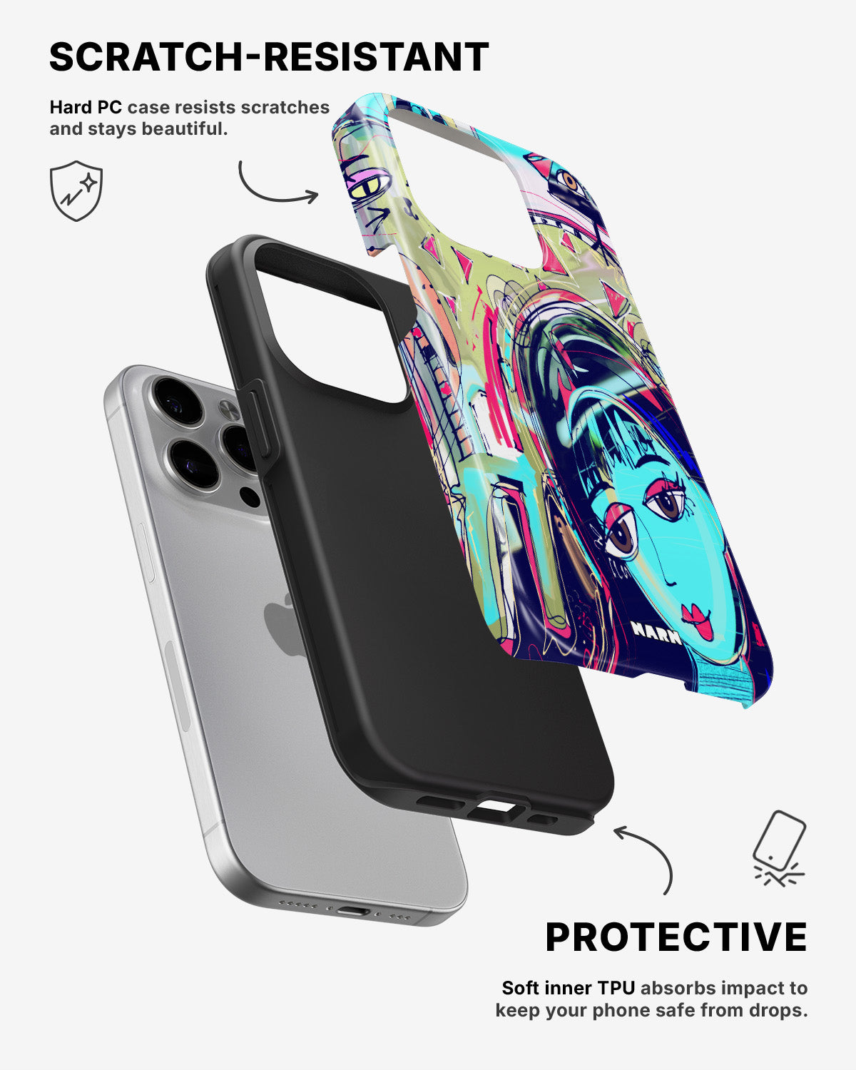 iPhone 15 Pro Tough Case – Abstract Cat - View 2