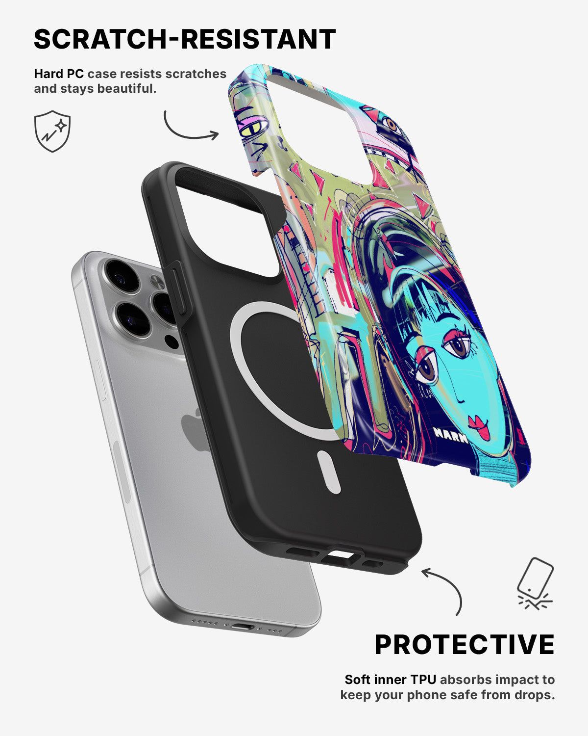 iPhone 15 Pro Tough Case – Abstract Cat - View 2