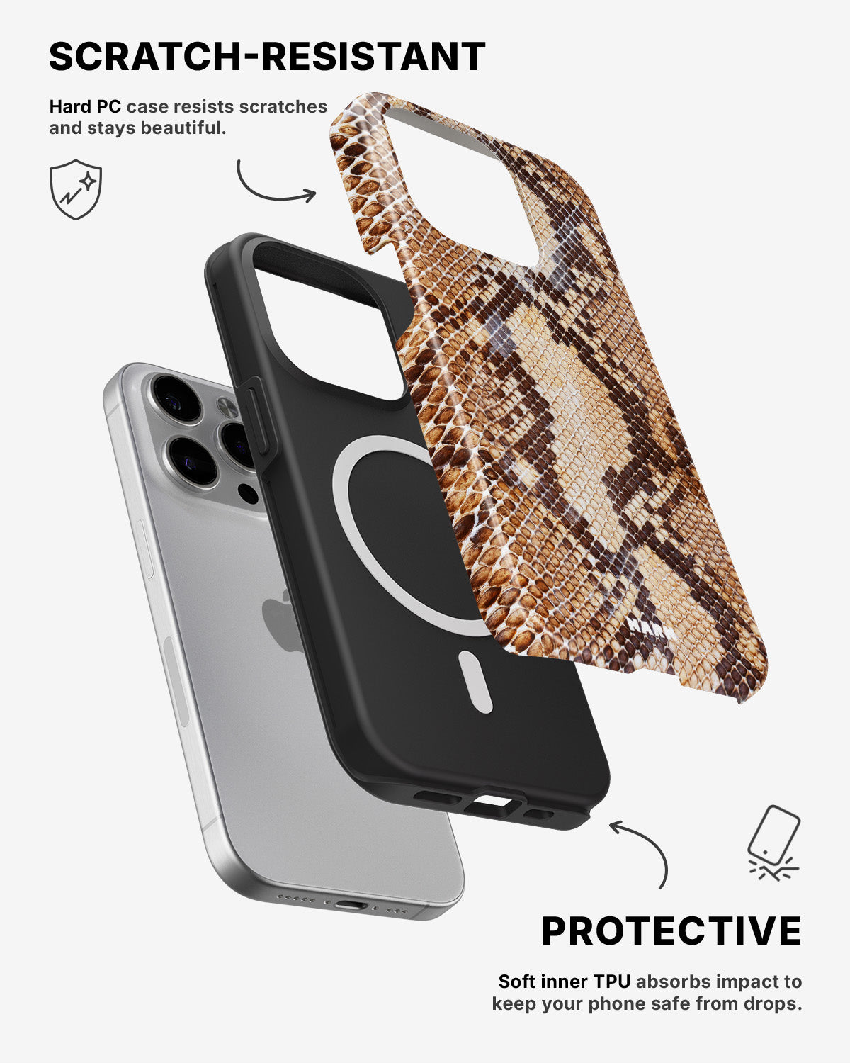 iPhone 15 Pro Tough Case – Brown Snakeskin - View 2