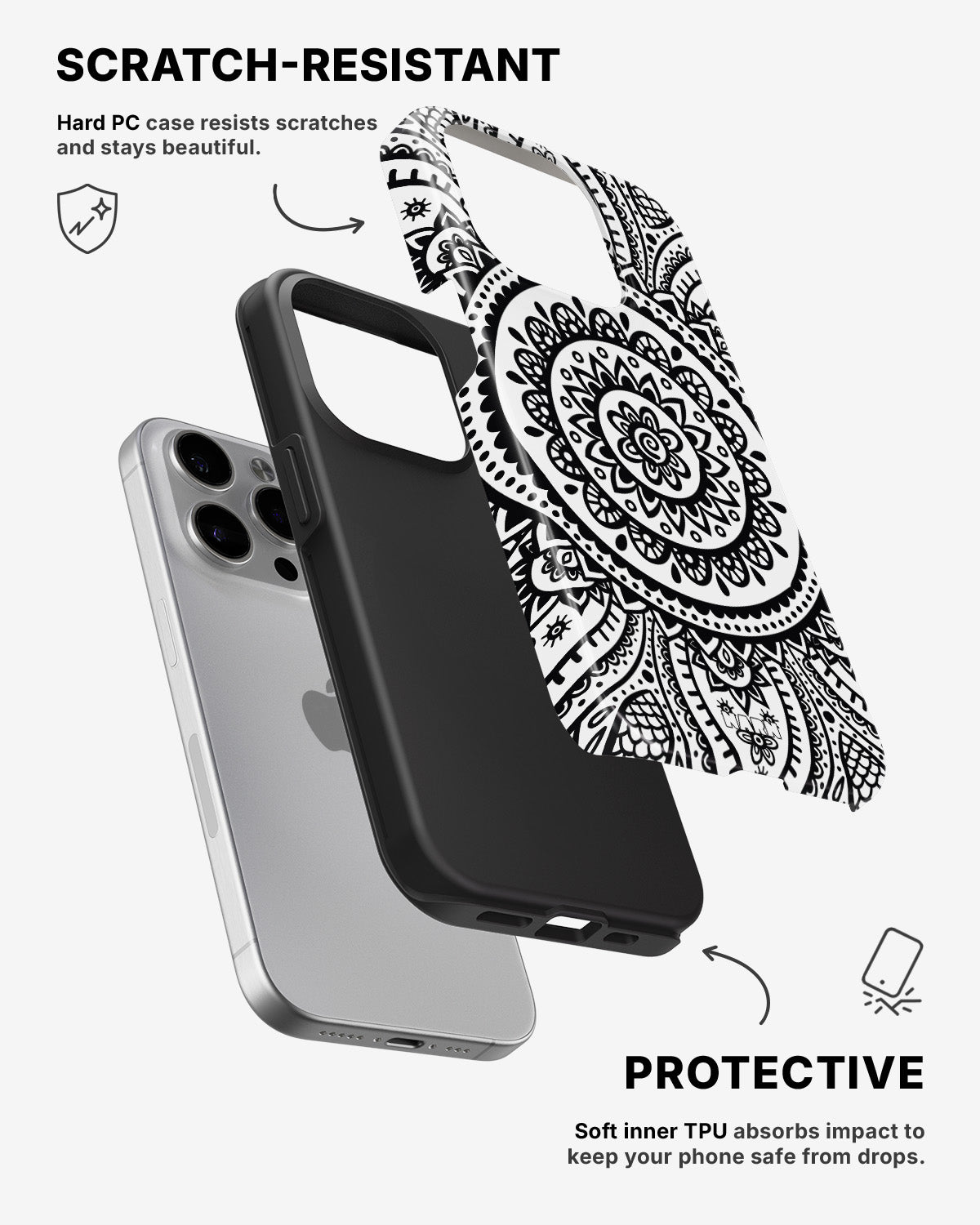 iPhone 15 Pro Tough Case – Henna Mandala - View 2