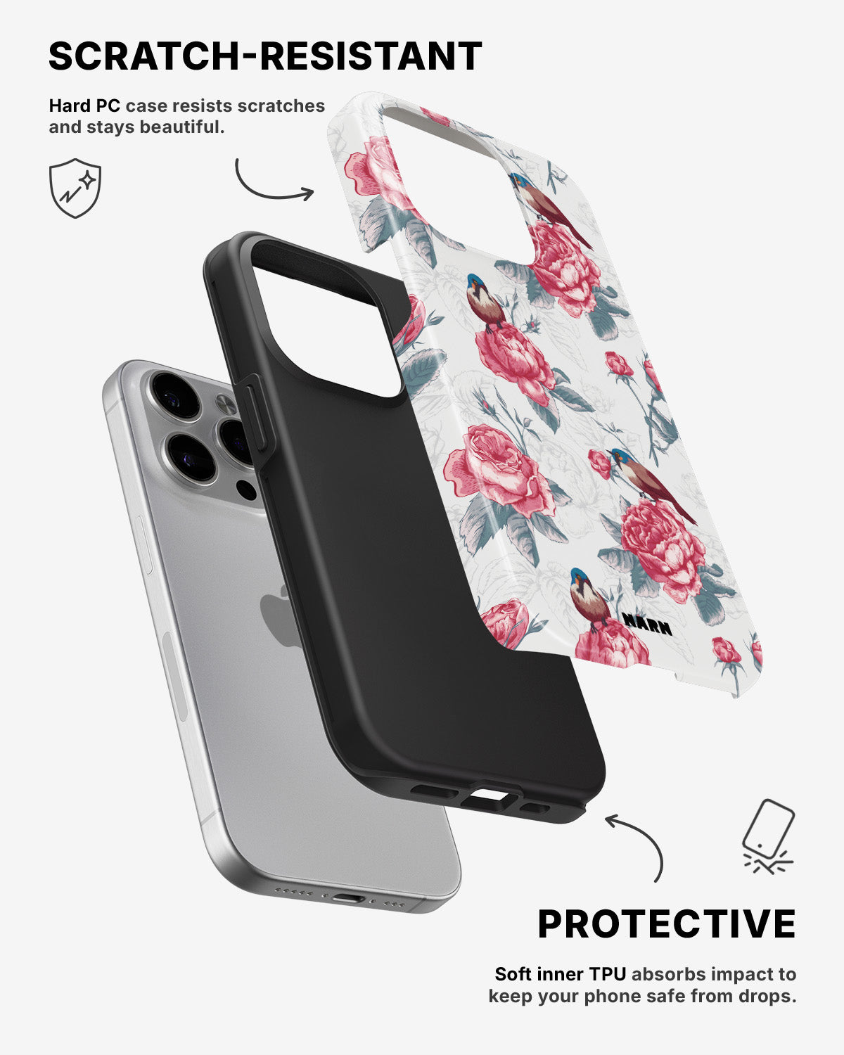 iPhone 15 Pro Tough Case – Birds Among Roses - View 2