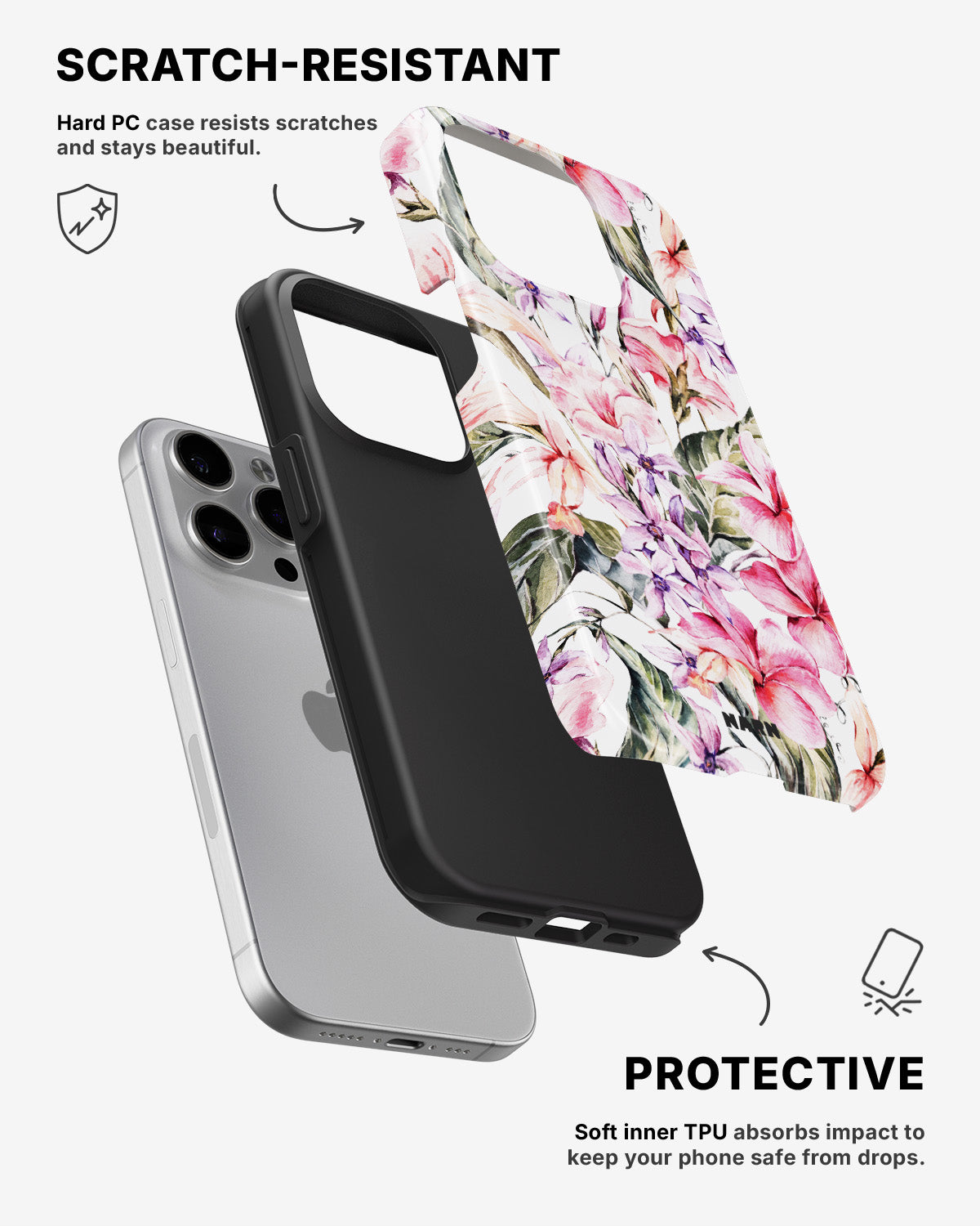 iPhone 15 Pro Tough Case – Watercolor Flowers - View 2