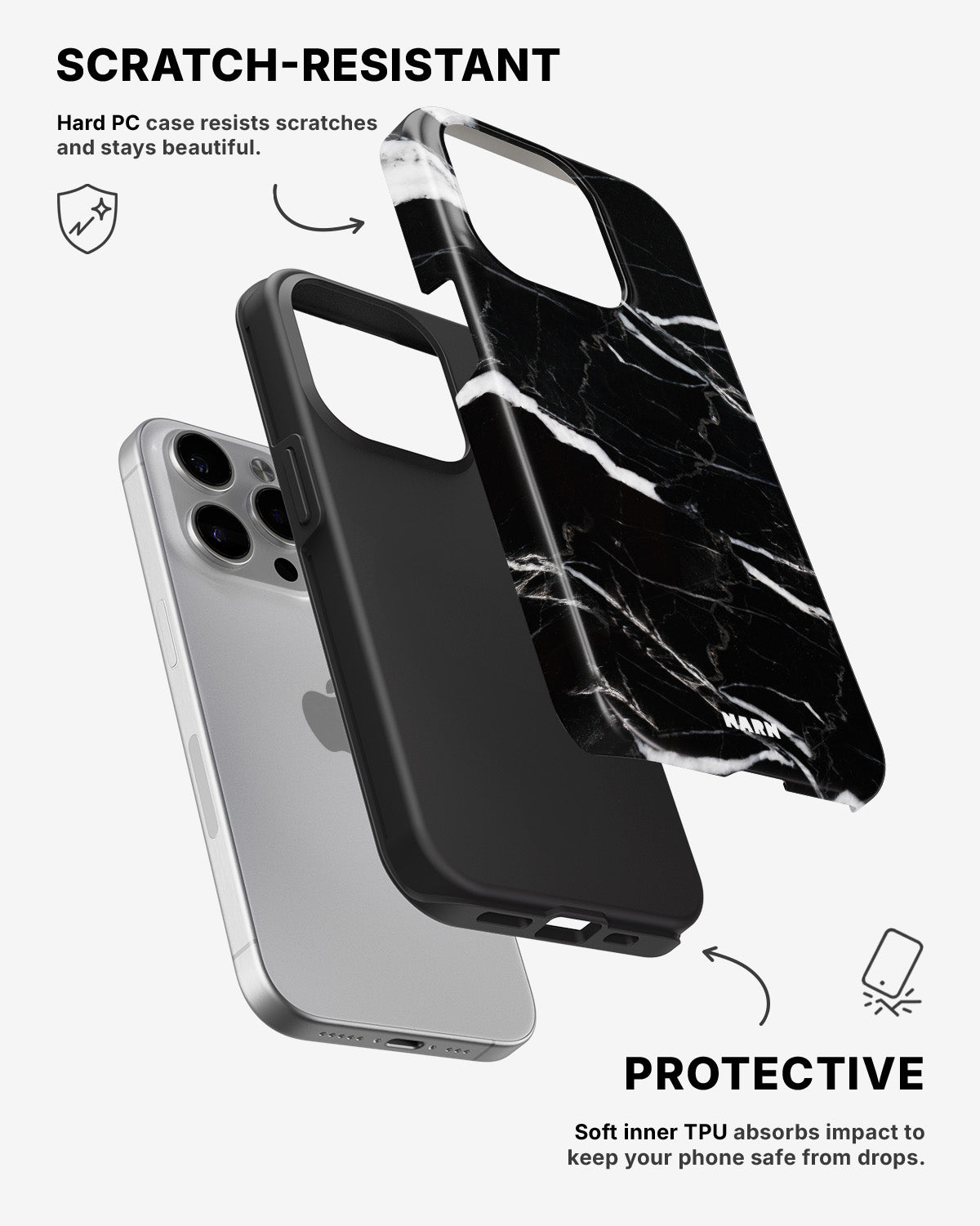 iPhone 15 Pro Tough Case – Black Marble - View 2