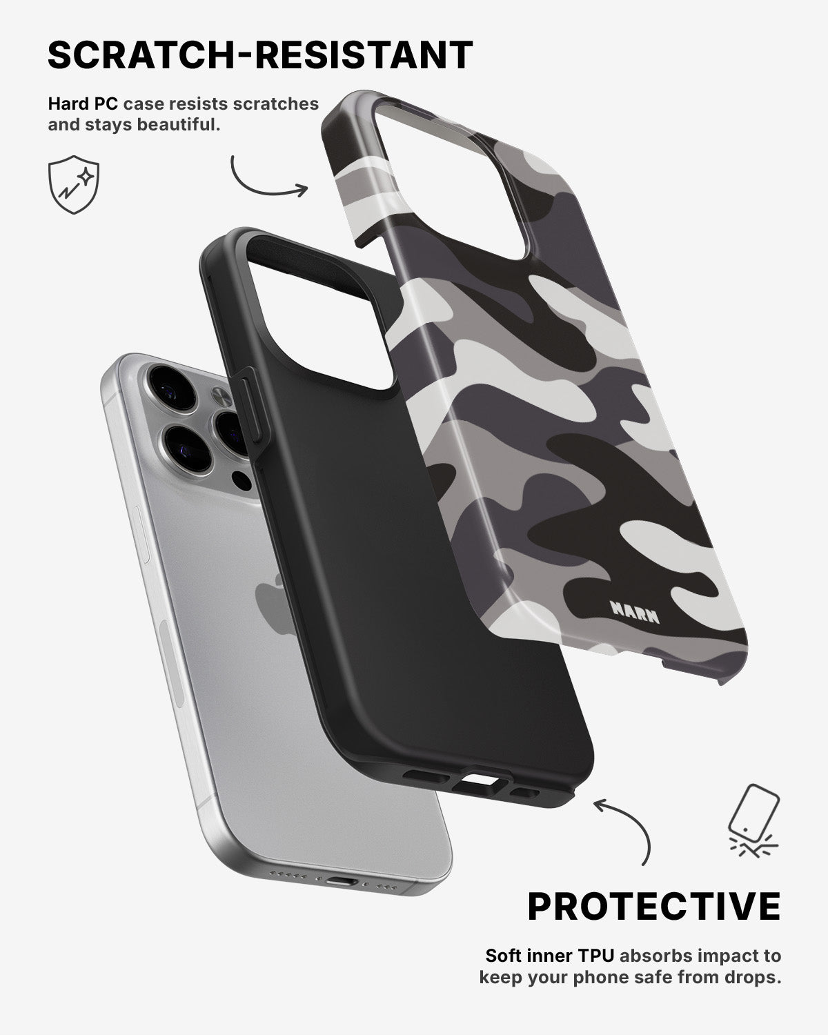 iPhone 15 Pro Tough Case – Grey Camo - View 2