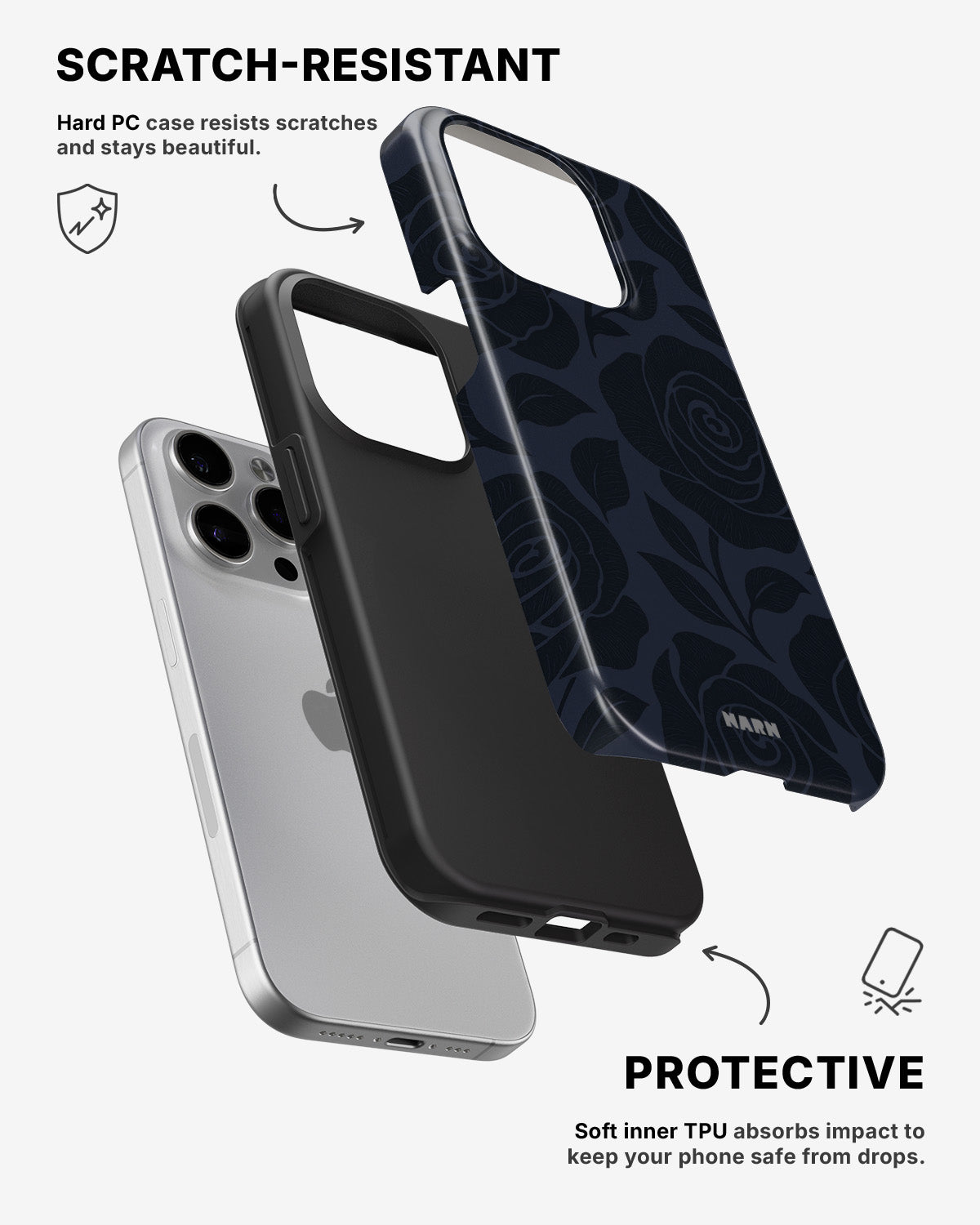 iPhone 15 Pro Tough Case – Midnight Rose - View 2