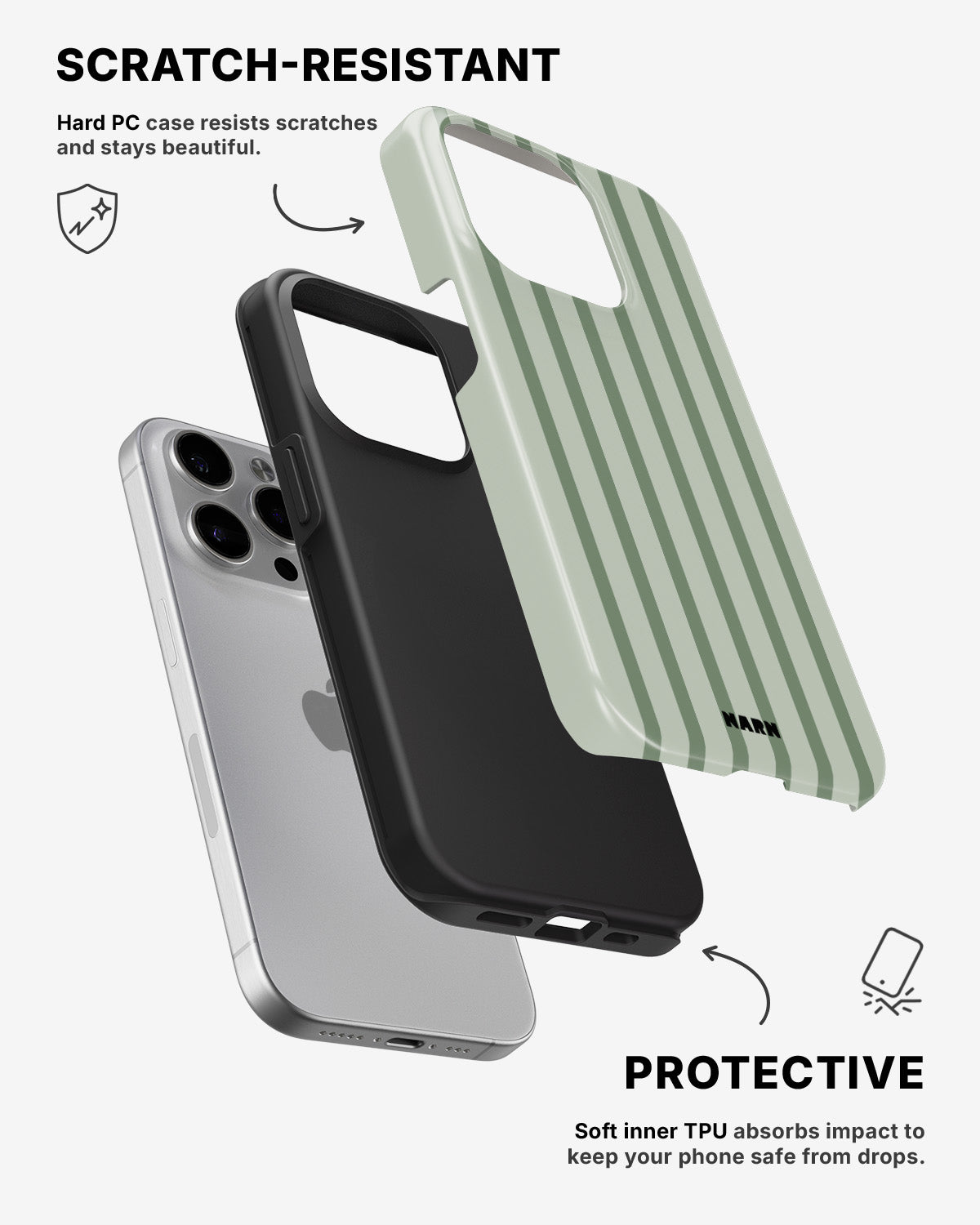 iPhone 15 Pro Tough Case – Sage Stripes - View 2