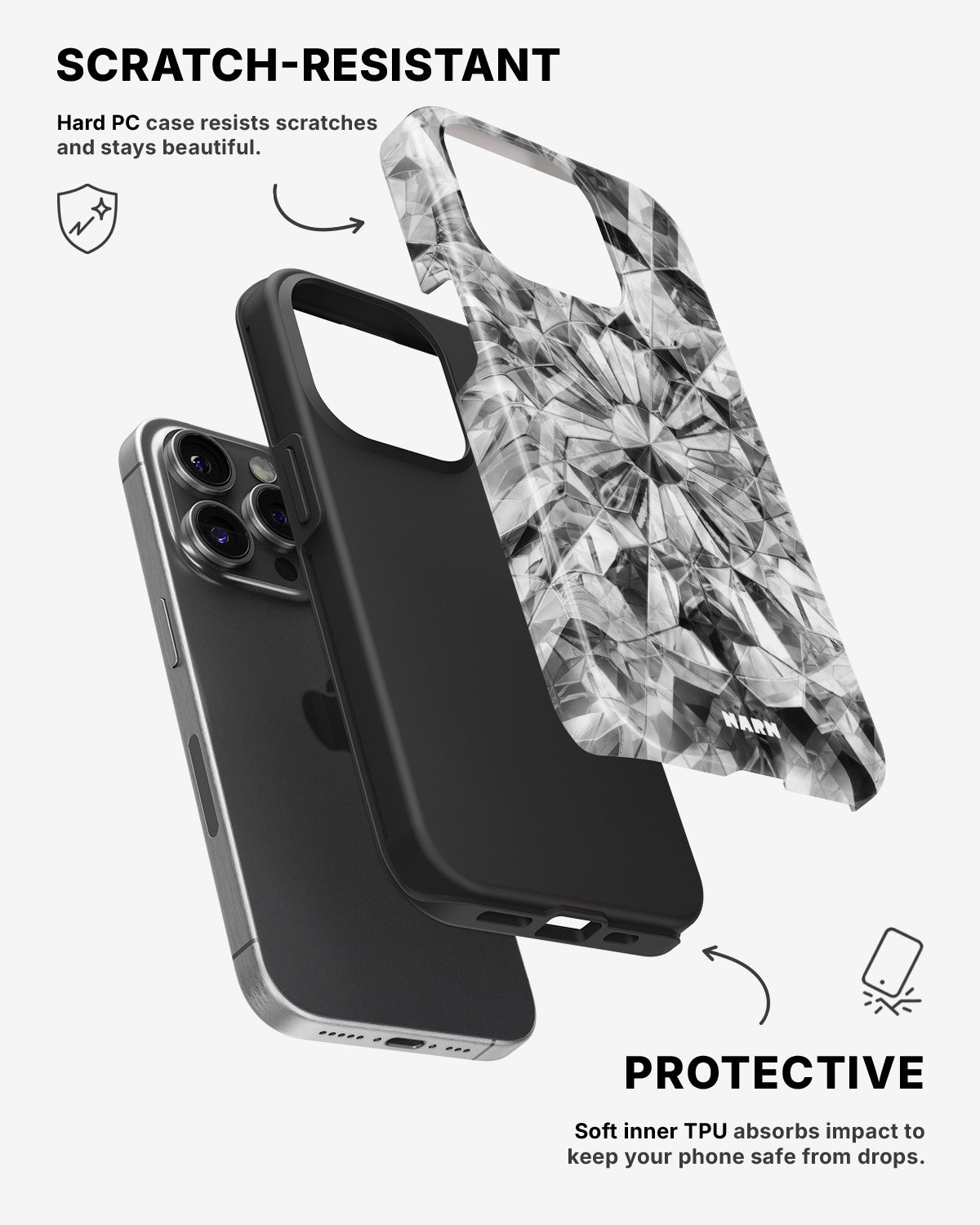 iPhone 14 Pro Tough Case – Grey Crystals - View 2