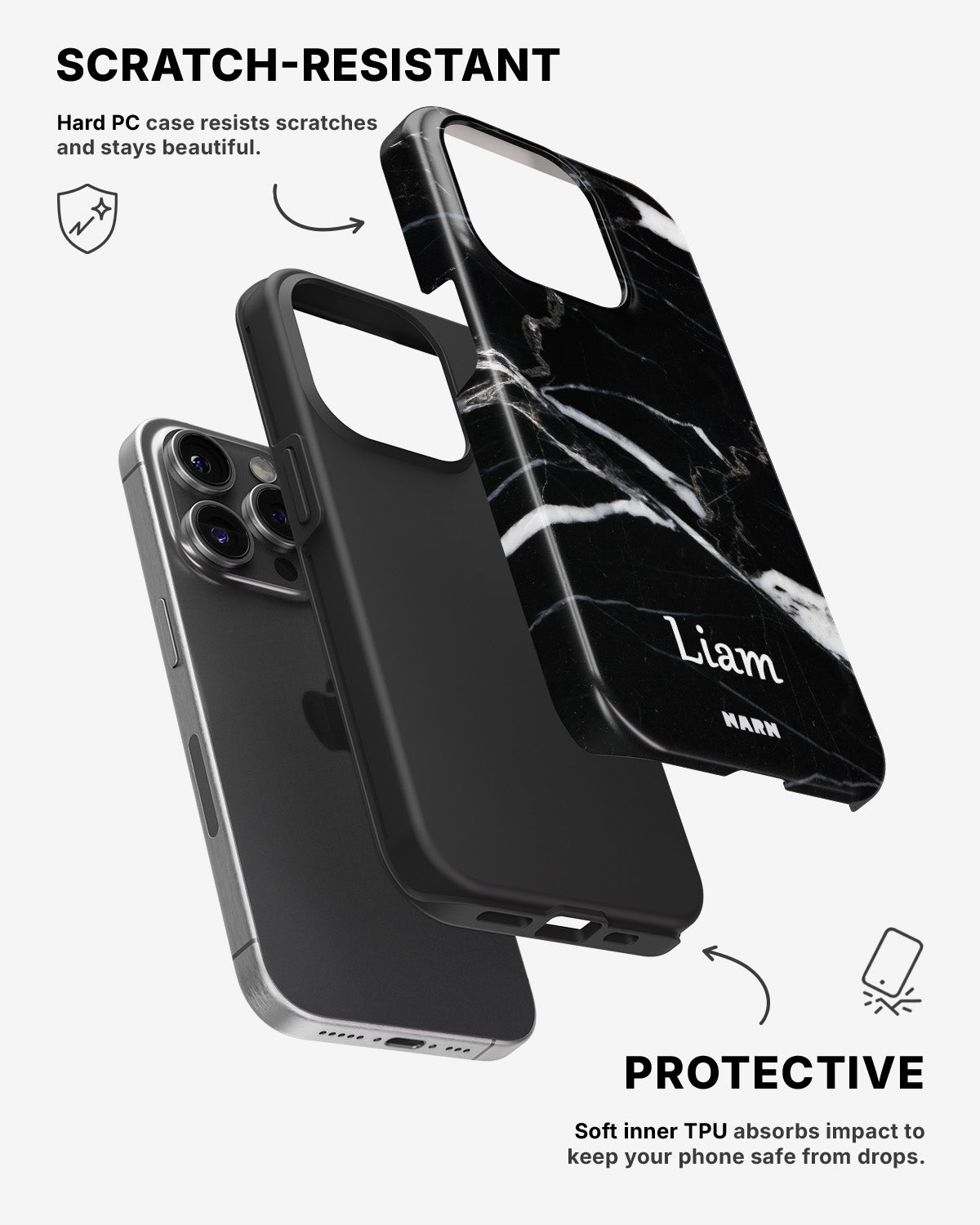 iPhone 14 Pro Tough Case – Custom - Black Marble - View 2
