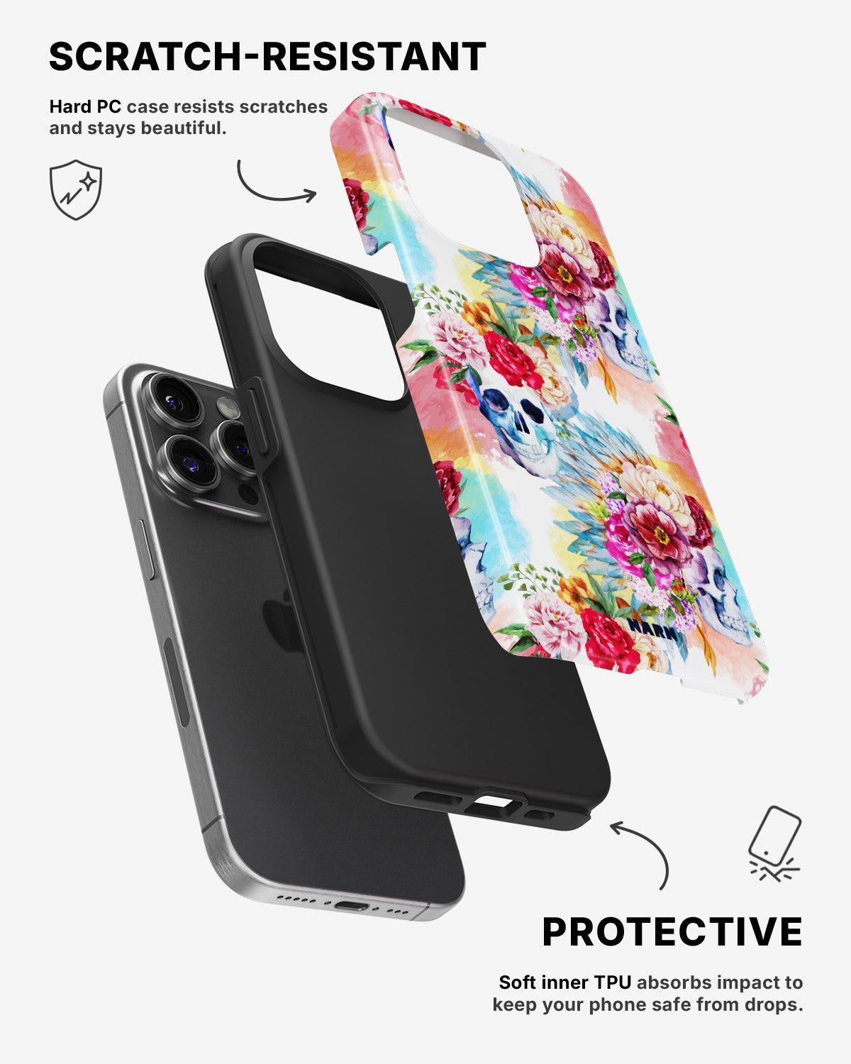 iPhone 14 Pro Tough Case – Flowered Skulls - View 2