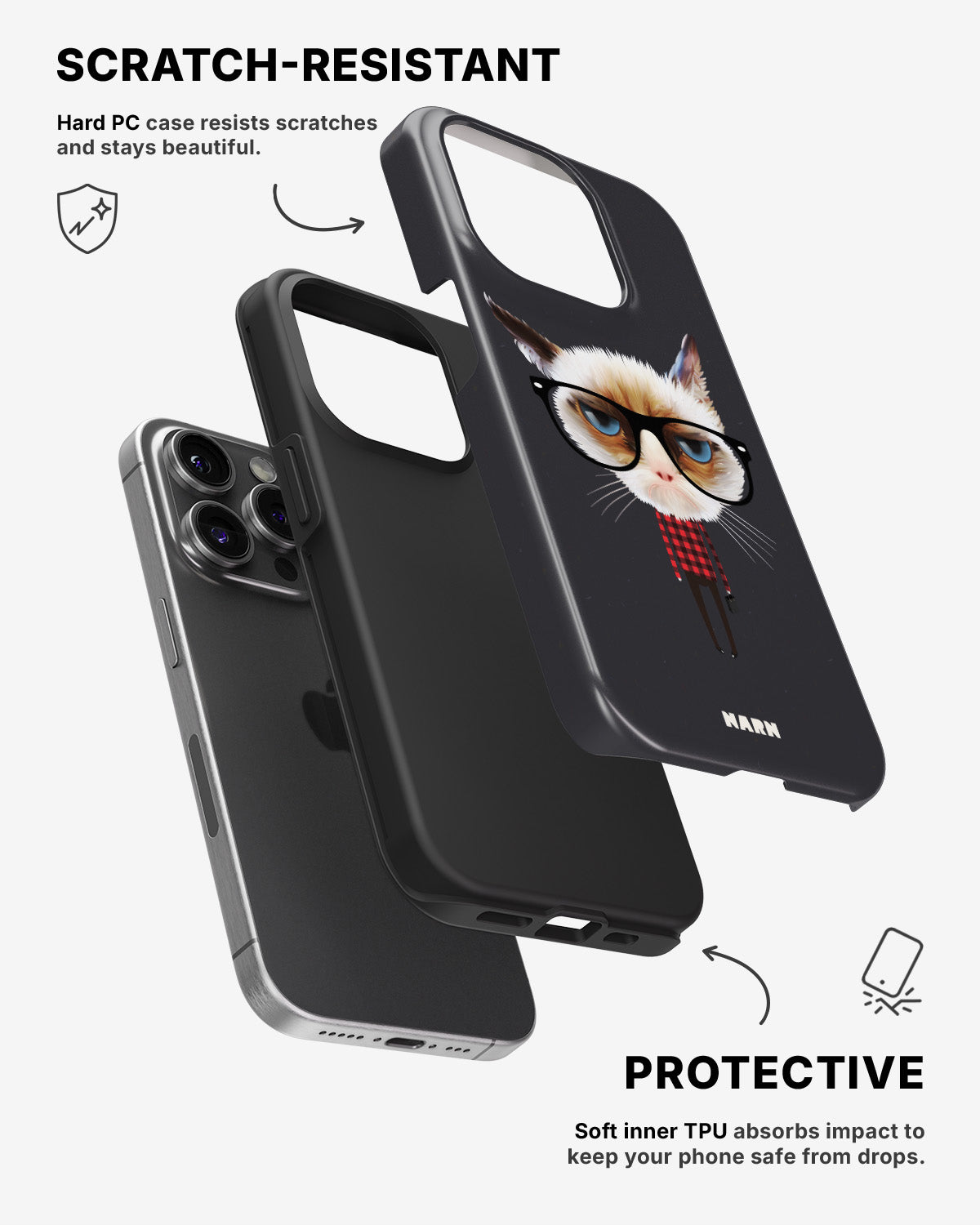 iPhone 14 Pro Tough Case – Hipster Cat - View 2