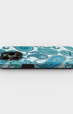iPhone 14 Pro Tough Case – Turquoise Paisley - View 3