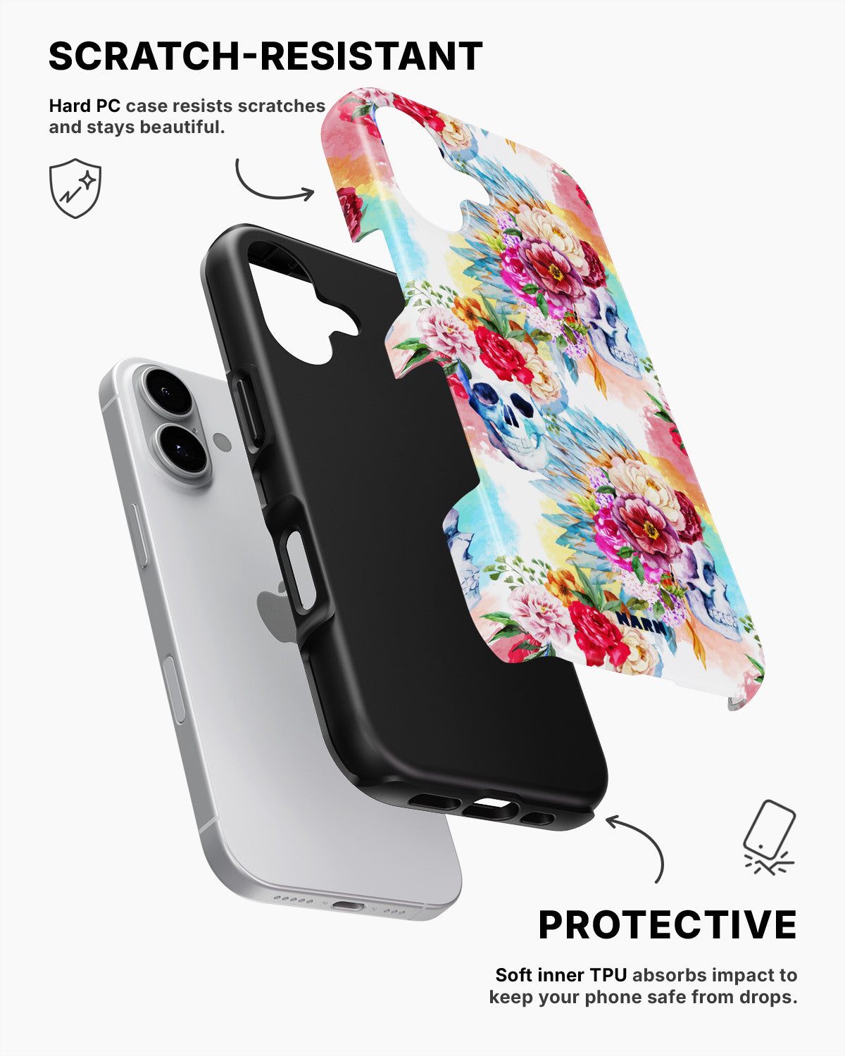 iPhone 16 Tough Case – Flowered Skulls - View 2