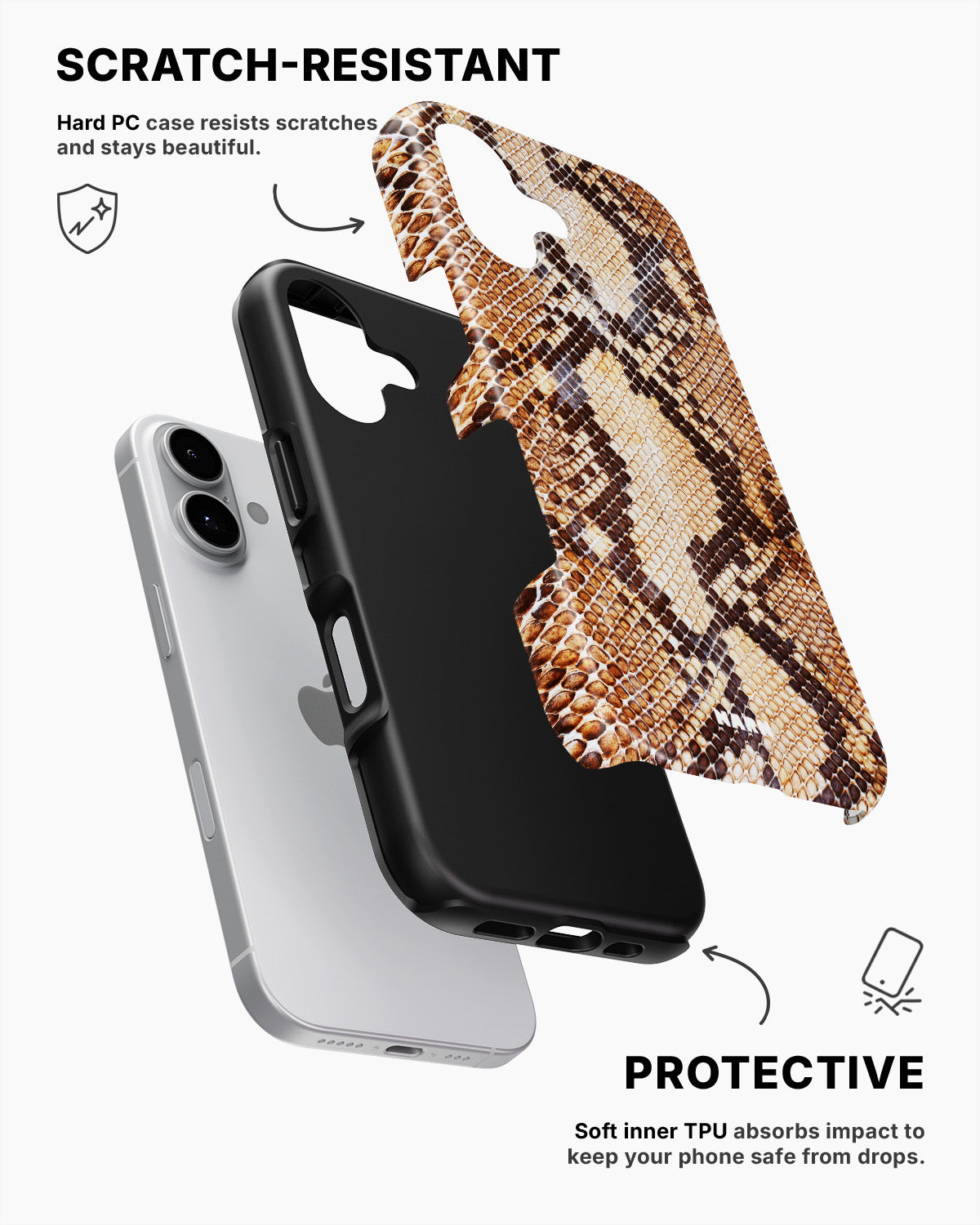 iPhone 16 Tough Case – Brown Snakeskin - View 2