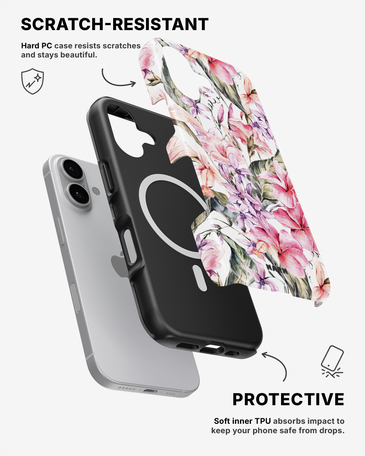iPhone 16 Tough Case – Watercolor Flowers - View 2