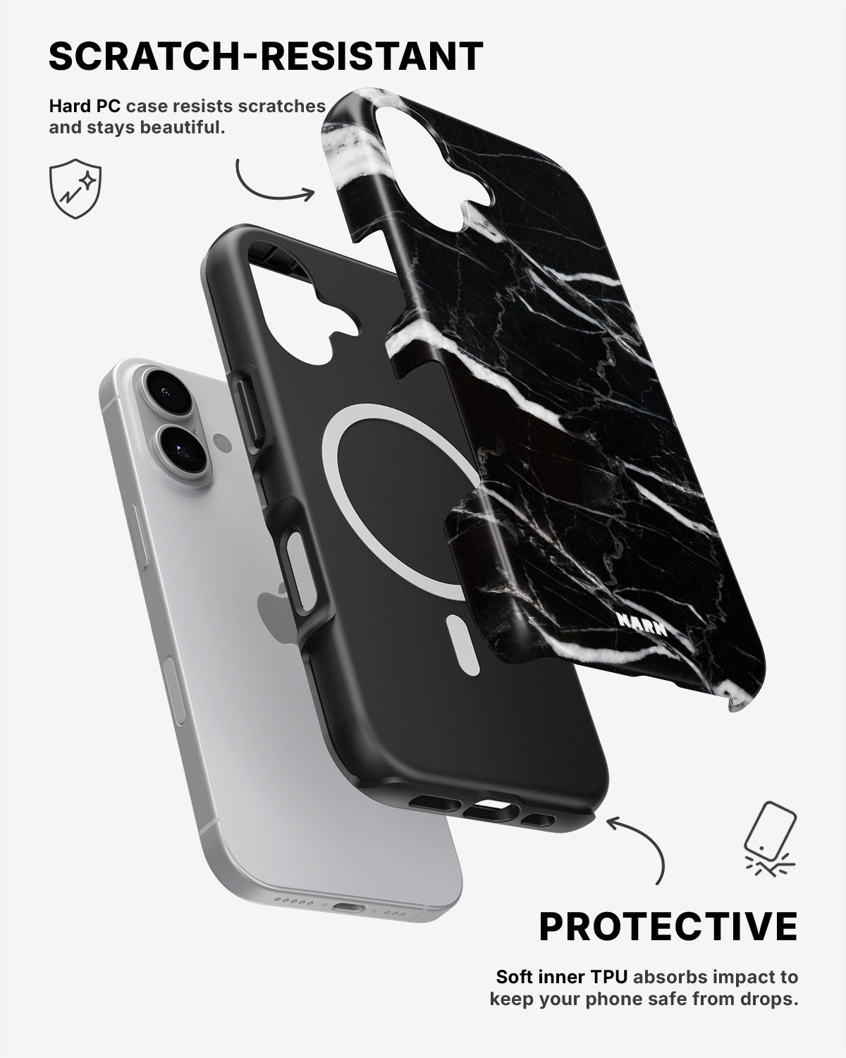 iPhone 16 Tough Case – Black Marble - View 2